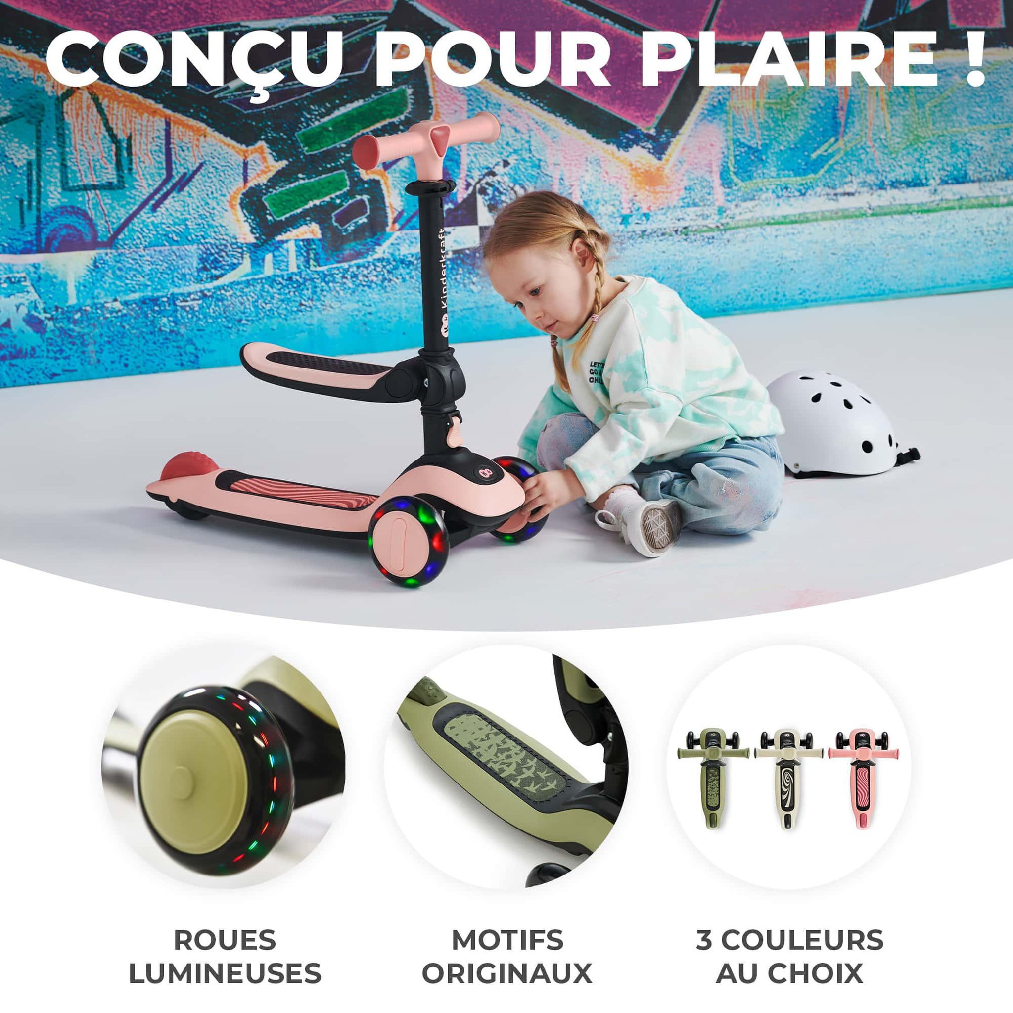 Voir la diapositive 3 : KINDERKRAFT Trottinette enfant pliante avec siege et roues lumineuses