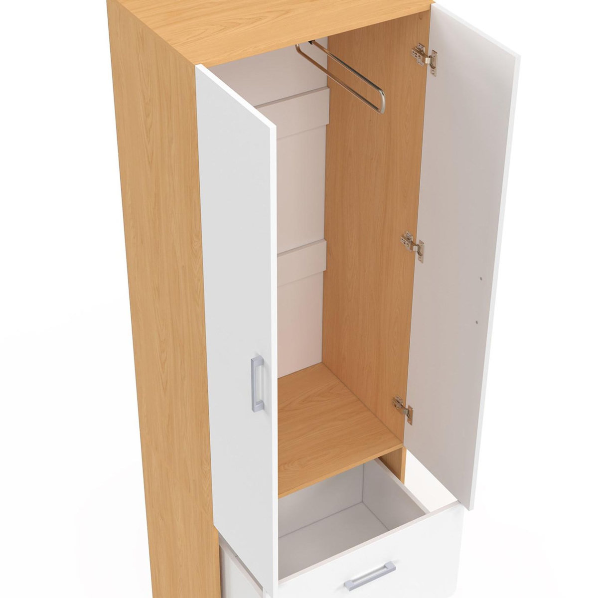 ID MARKET Armoire 2 portes JULIANA blanc et bois penderie 50 cm avec 2 tiroirs