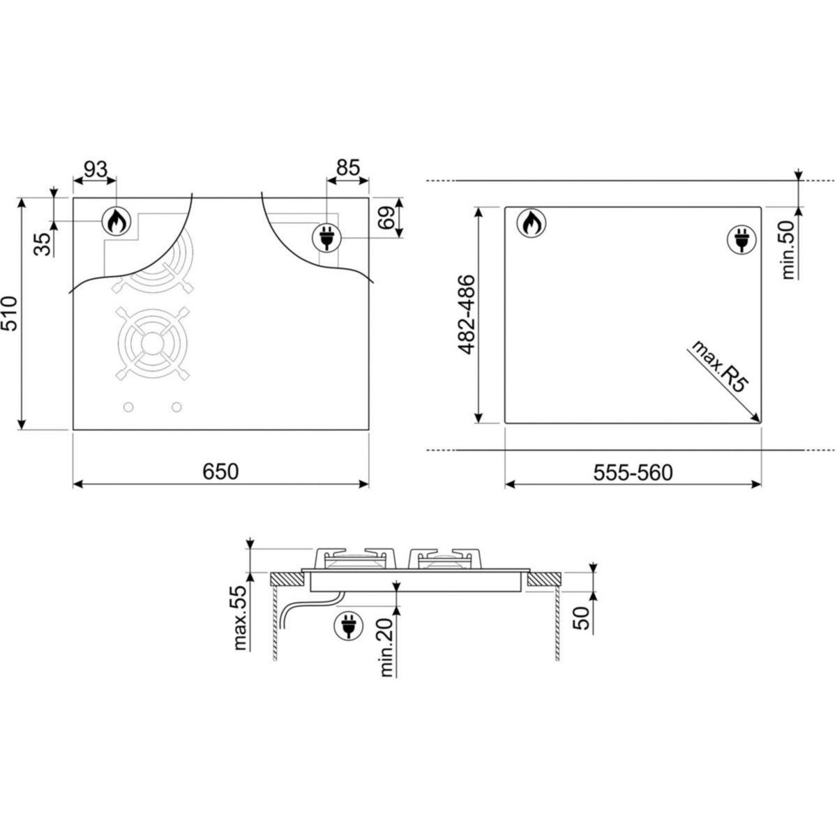 SMEG Plaque mixte induction gaz PM6643R