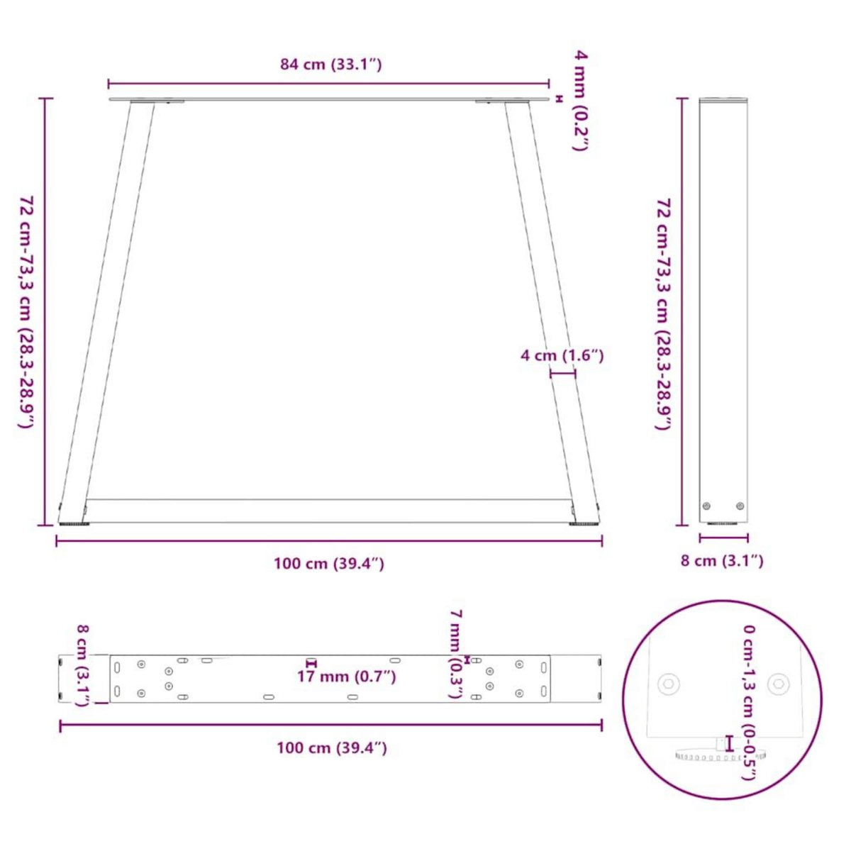 VIDAXL Pieds de table a manger forme de V 2 pcs 100x(72-73,3) cm acier