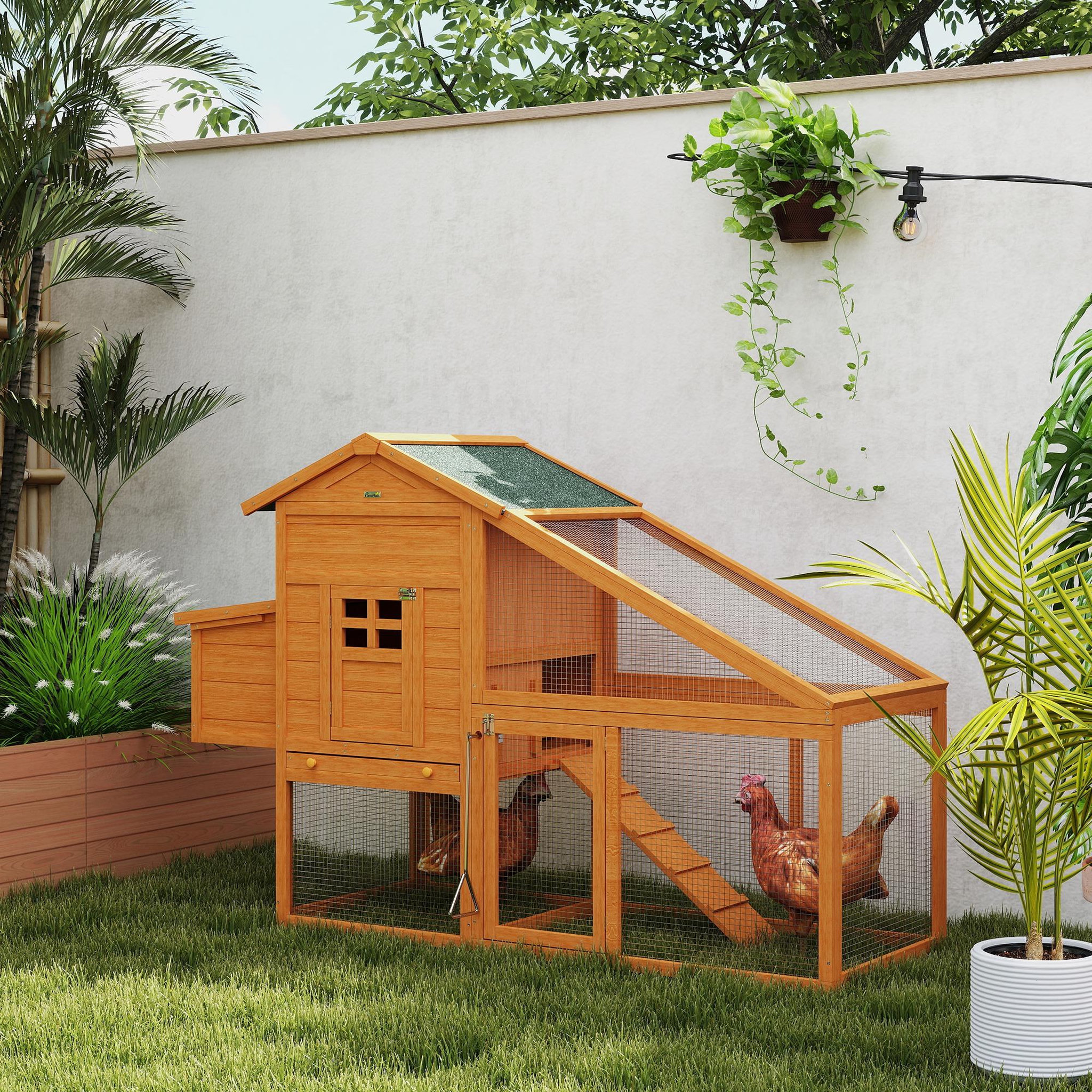 Voir la diapositive 4 : PAWHUT Poulailler cottage grand confort multi-équipement 179x67x115cm bois sapin pré-huilé