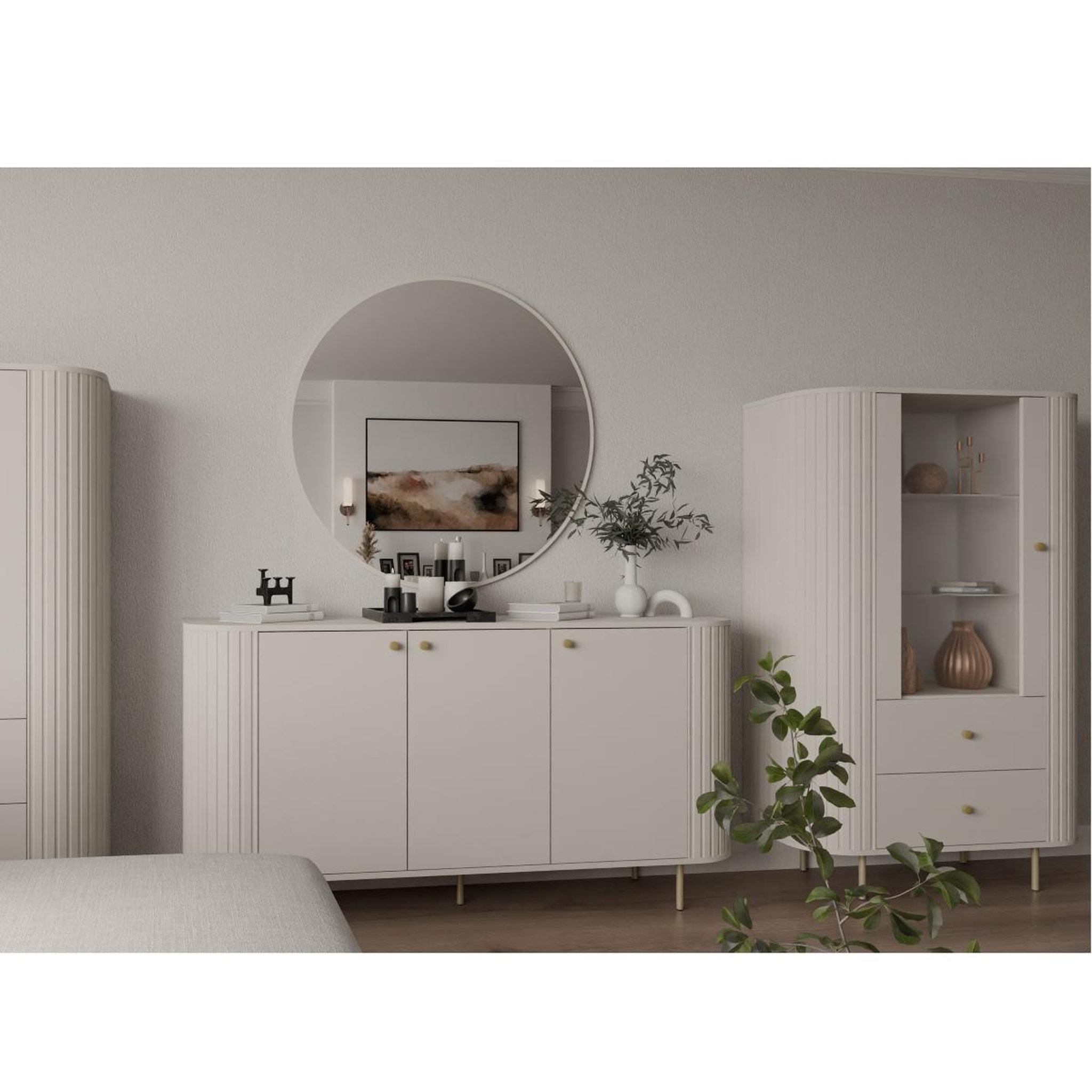Voir la diapositive 5 : JLC KREATION Vitrine moderne 1 porte vitrée beige et doré lilio