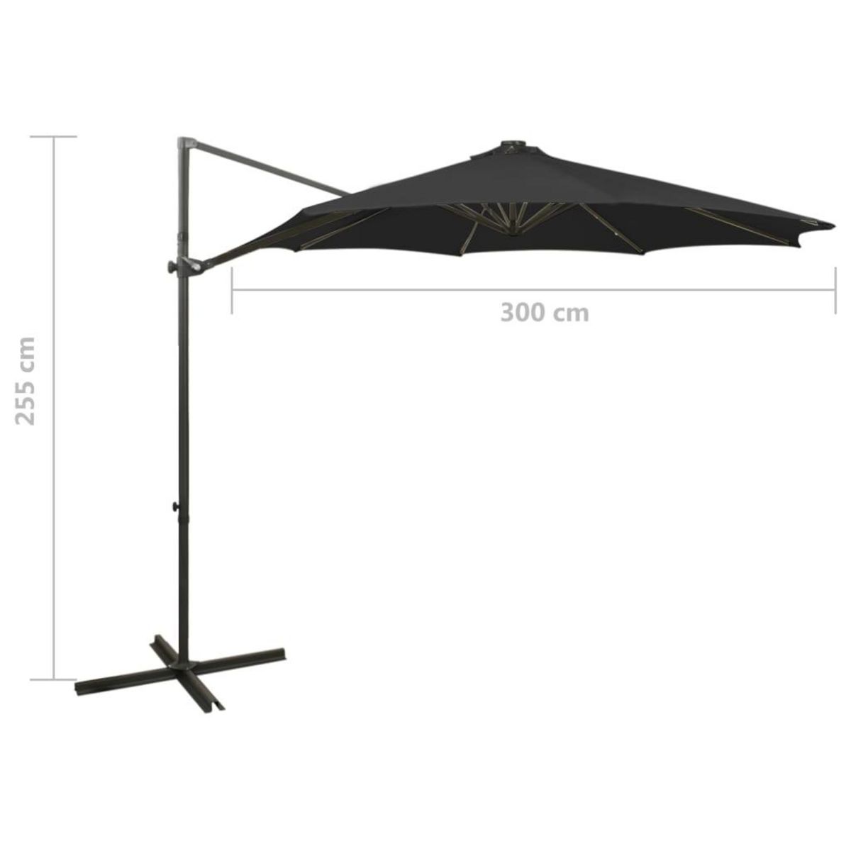 VIDAXL Parasol de jardin en porte-a-faux et mat et lumieres LED noir