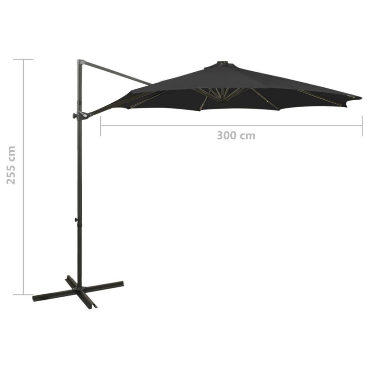 VIDAXL Parasol de jardin en porte-a-faux et mat et lumieres LED noir