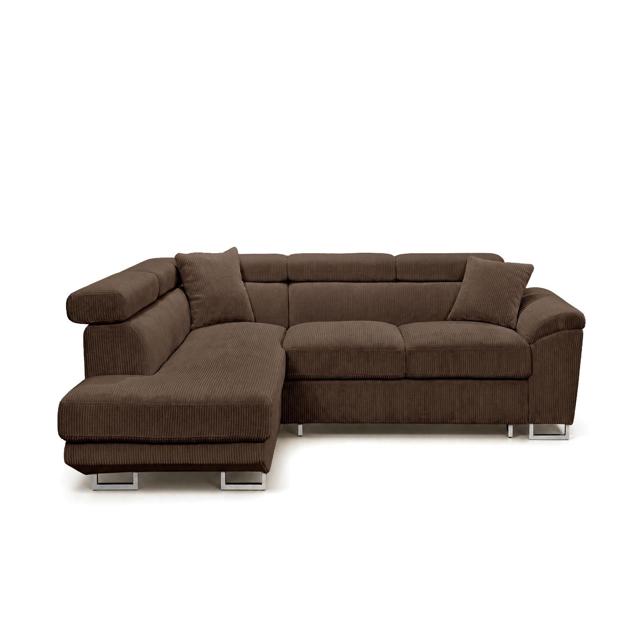 Voir la diapositive 1 : BEST MOBILIER Baoji - canapé d'angle gauche 5 places convertible avec têtières et coffre en velours côtelé