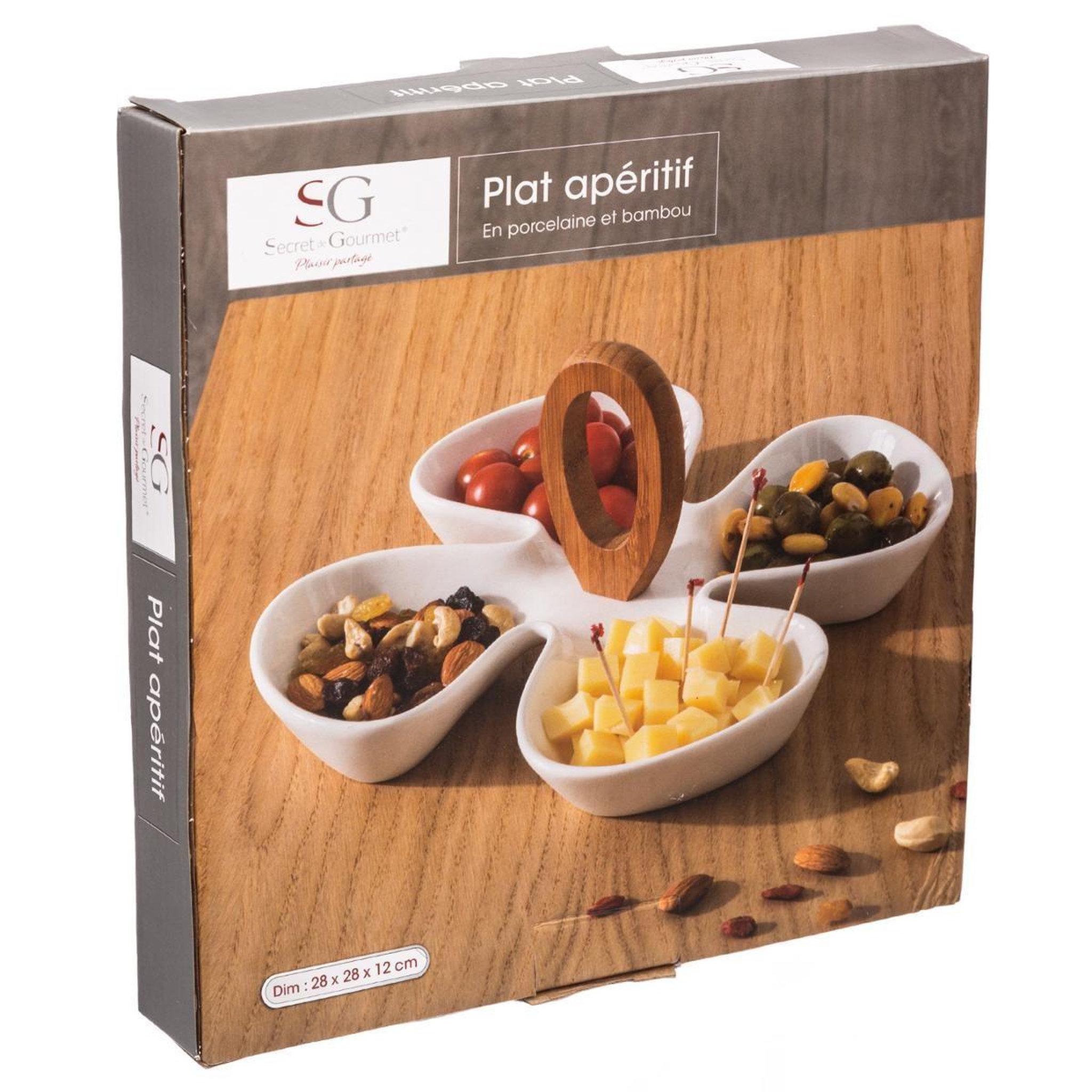 Voir la diapositive 3 : SECRET DE GOURMET Plat apéritif à poignée  trèfle  28cm blanc