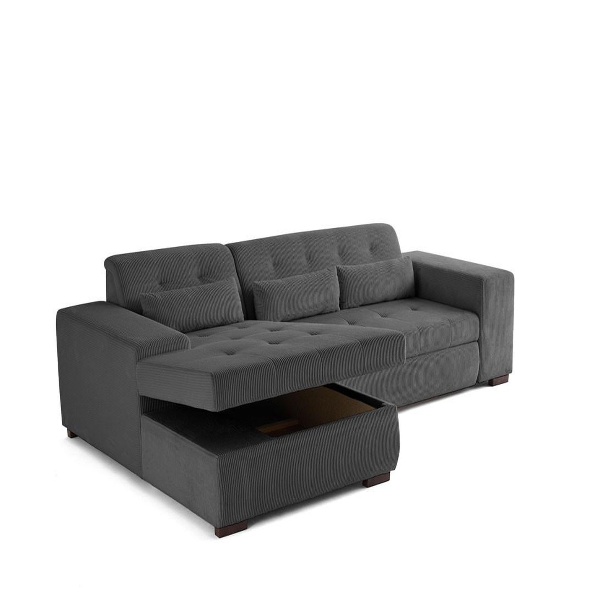 Voir la diapositive 4 : LISA DESIGN Vermont - canapé d'angle gauche - 4 places - convertible avec coffre - en velours côtelé
