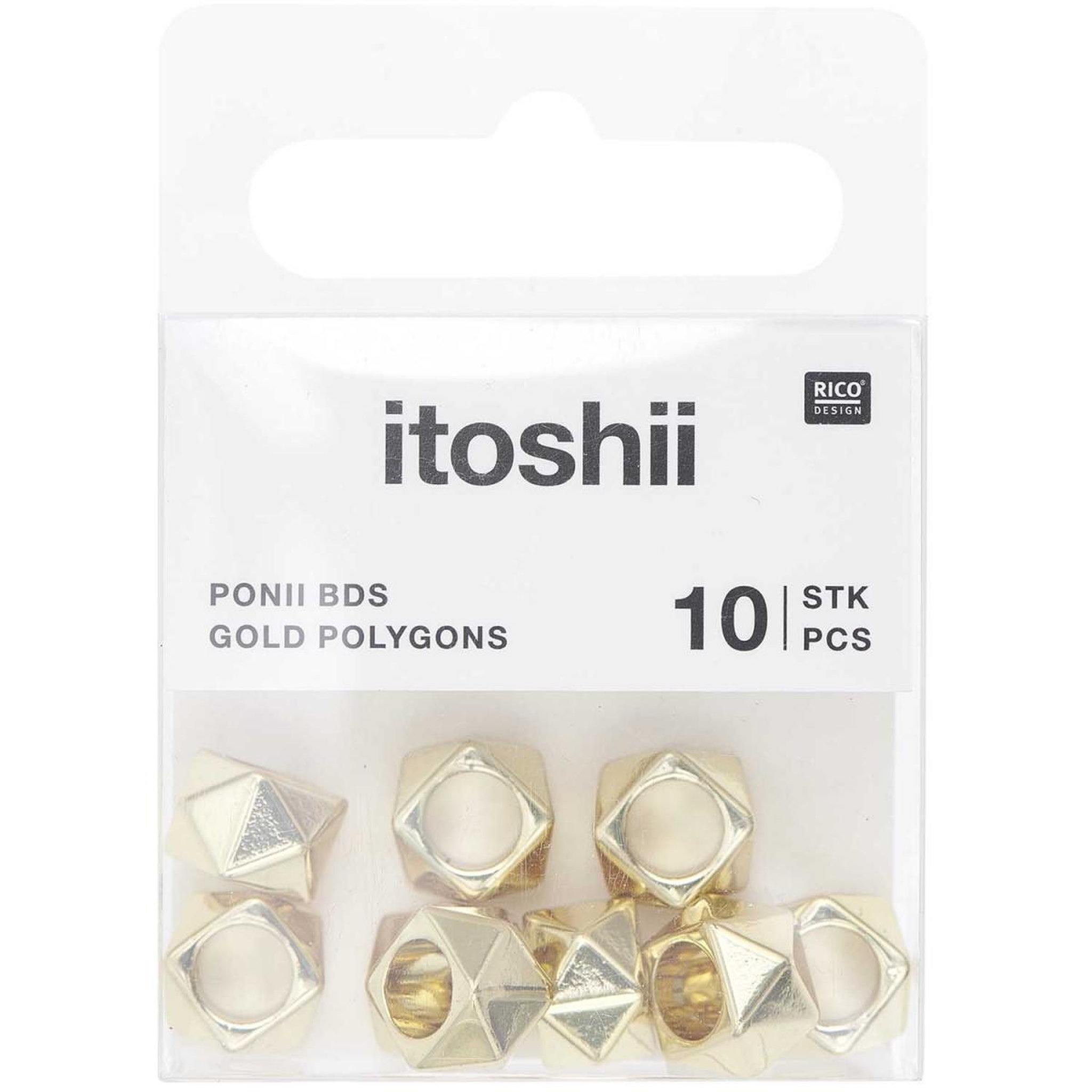 Voir la diapositive 1 : RICO DESIGN Itoshii pack de 10 perles ponii polygone dore