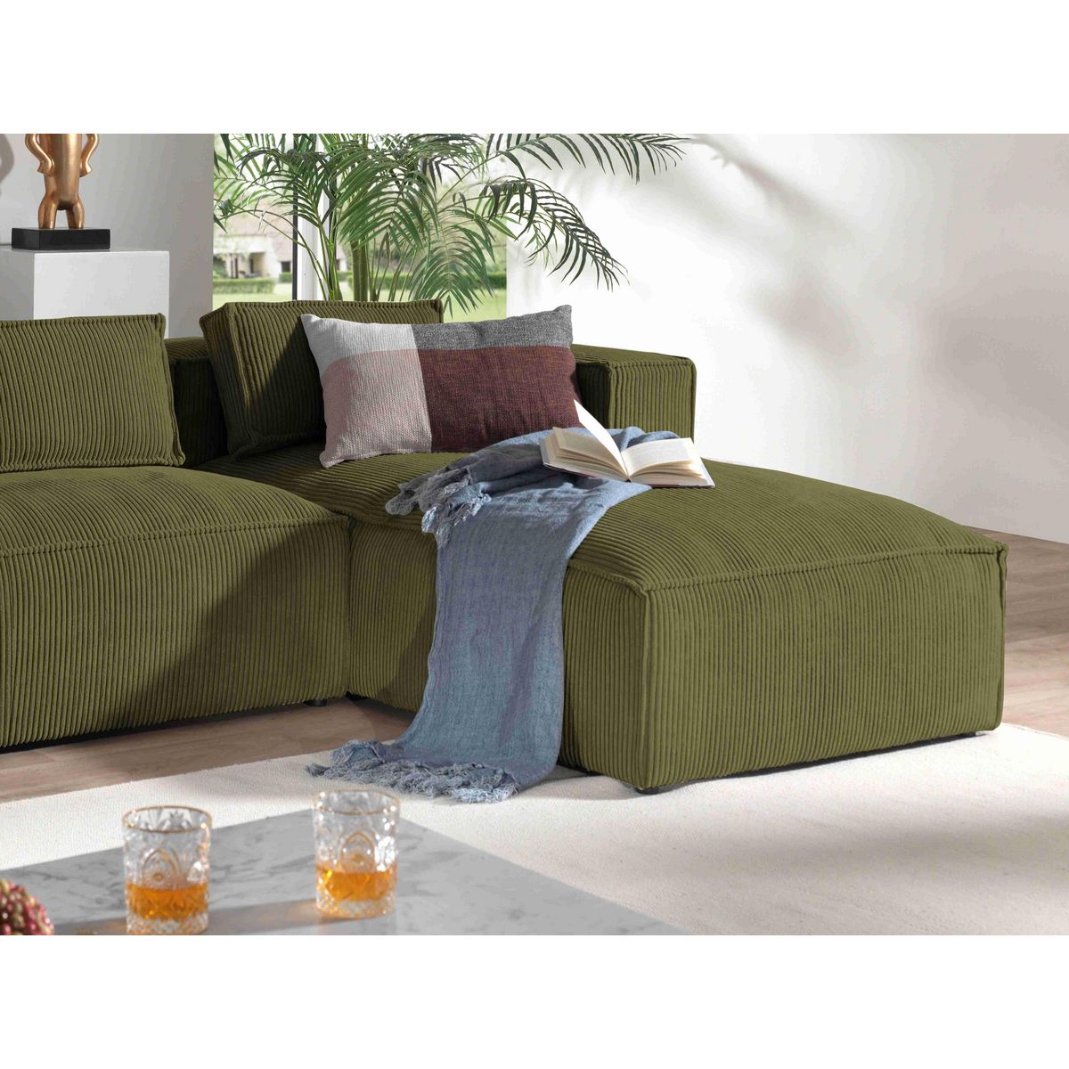 LISA DESIGN Stella - canapé d'angle - en velours côtelé - 4 places -style contemporain - droit