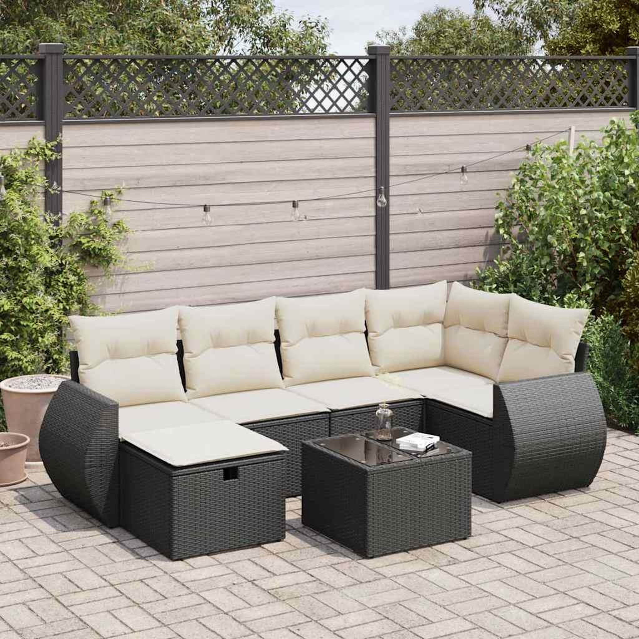 VIDAXL Salon de jardin 7 pcs avec coussins noir resine tressee