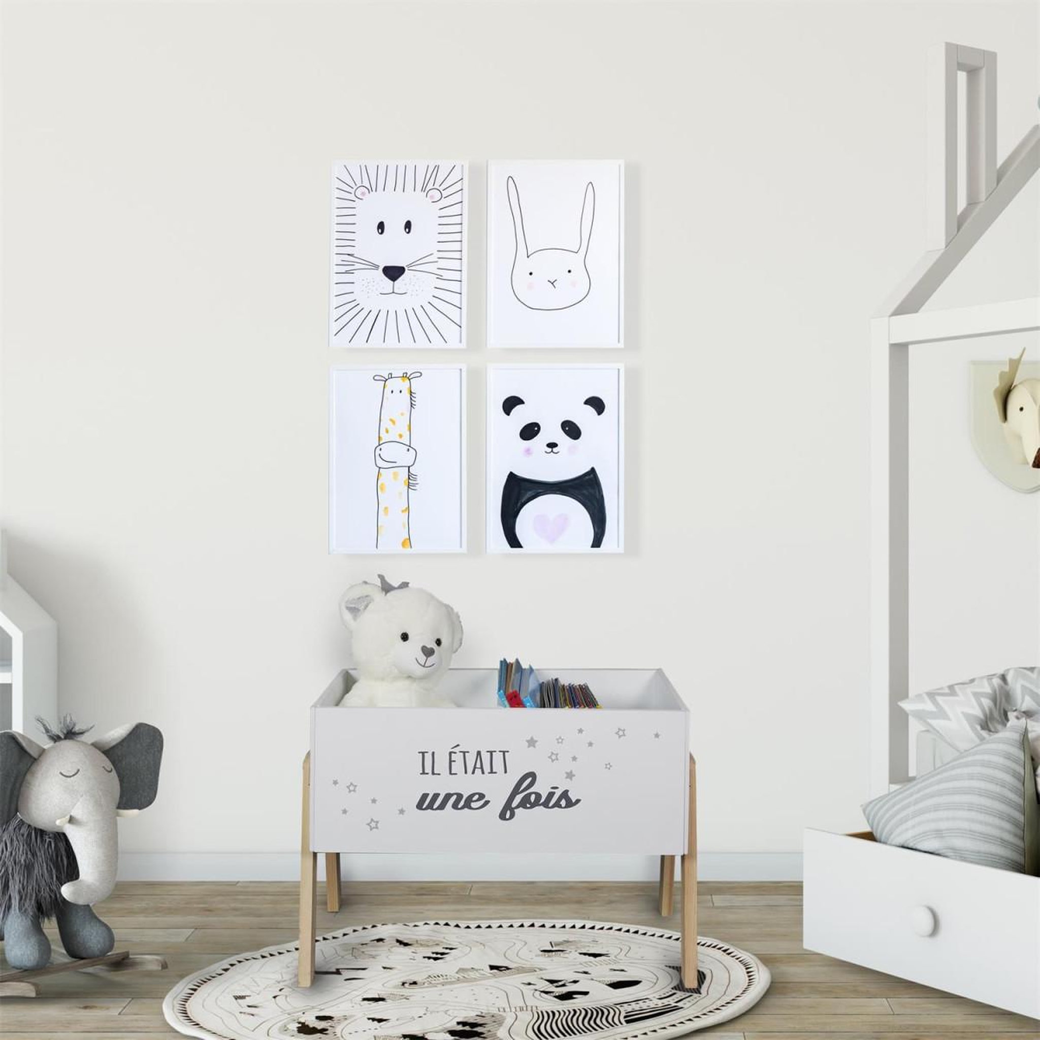 Voir la diapositive 5 : HOME DECO KIDS Bibliothèque enfant  il était une fois  60cm blanc