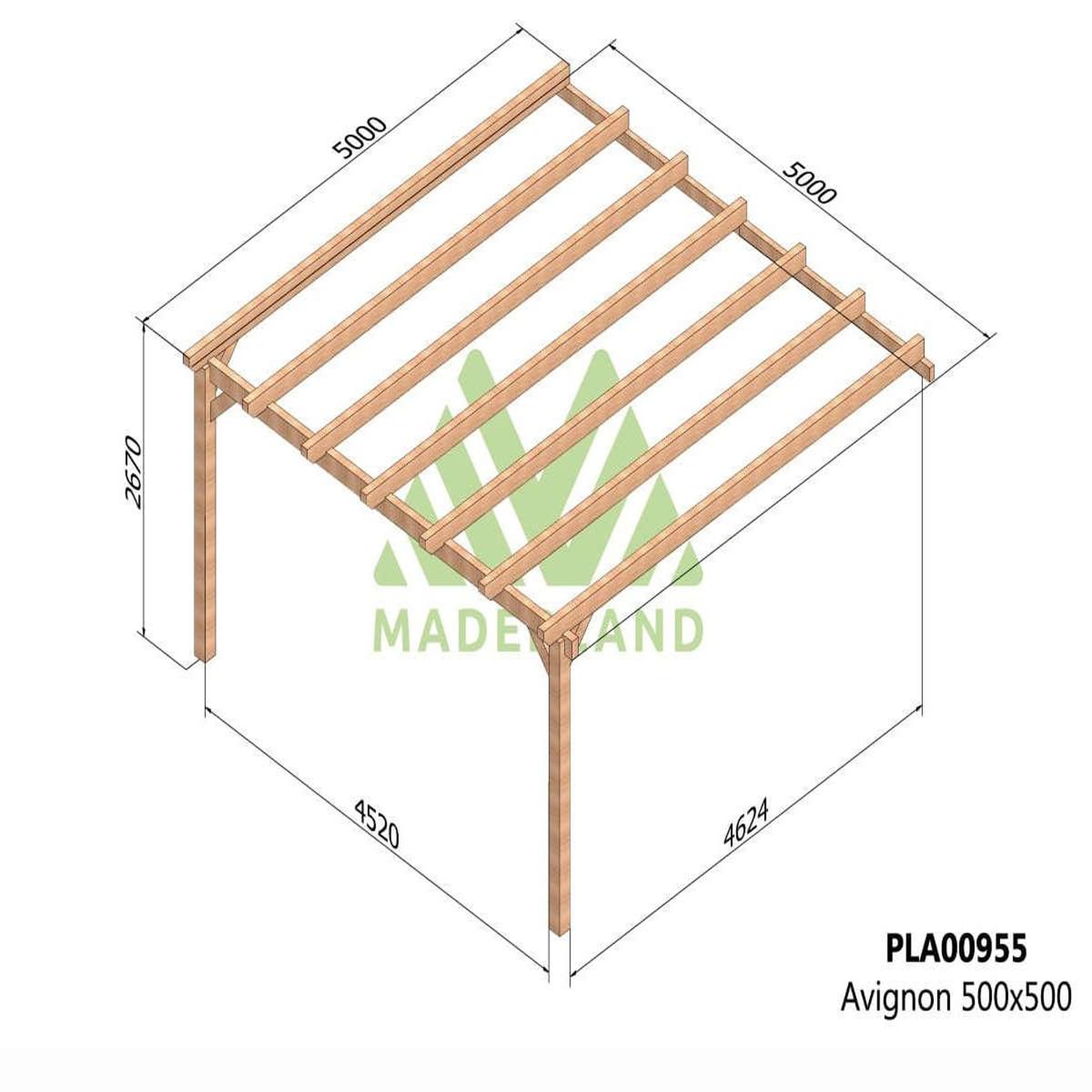 Voir la diapositive 2 : JARDIDECO Pergola adossée en lamellé-collé avignon 500 x 500 cm - maderland