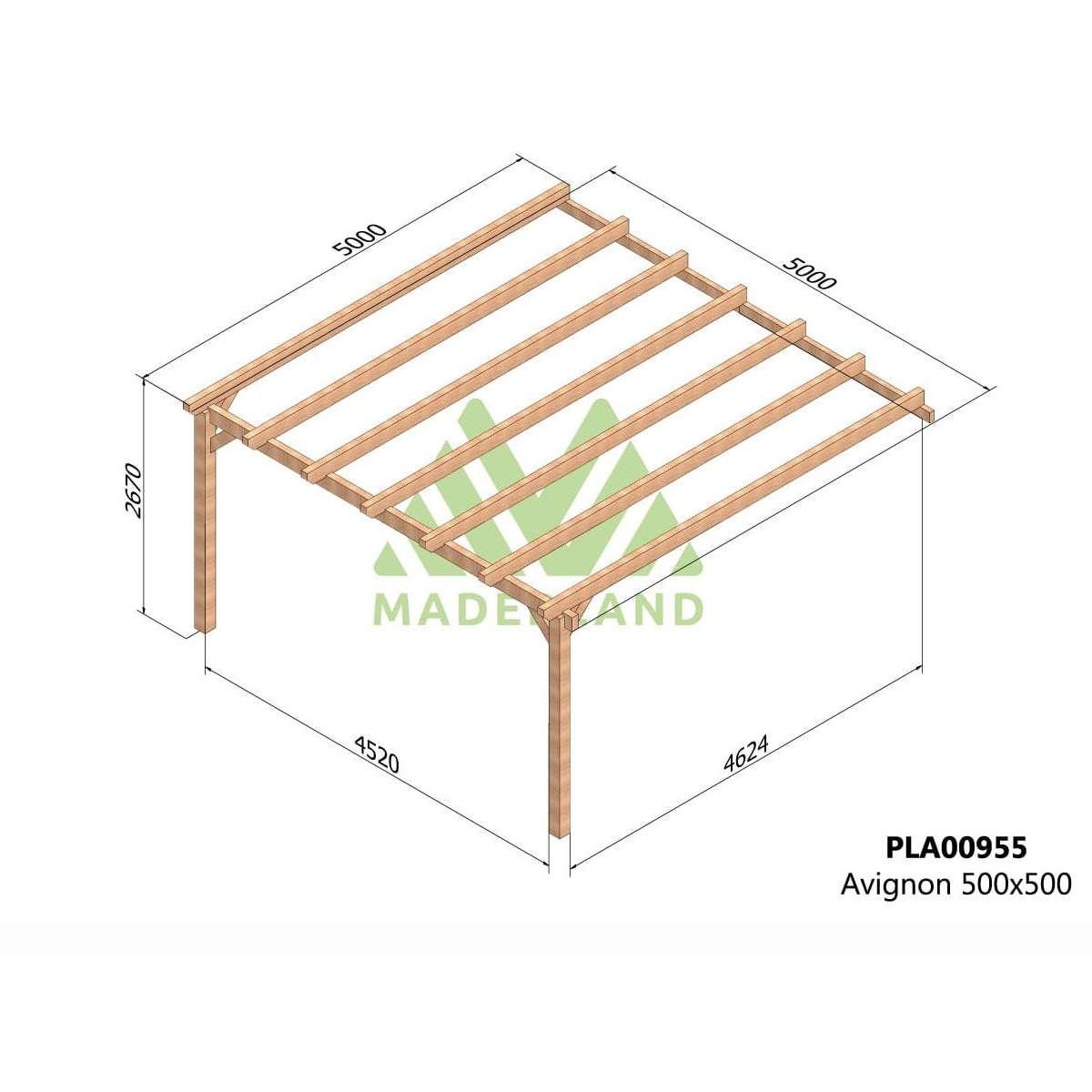 JARDIDECO Pergola adossée en lamellé-collée Avignon 500 x 500 cm - Mardeland