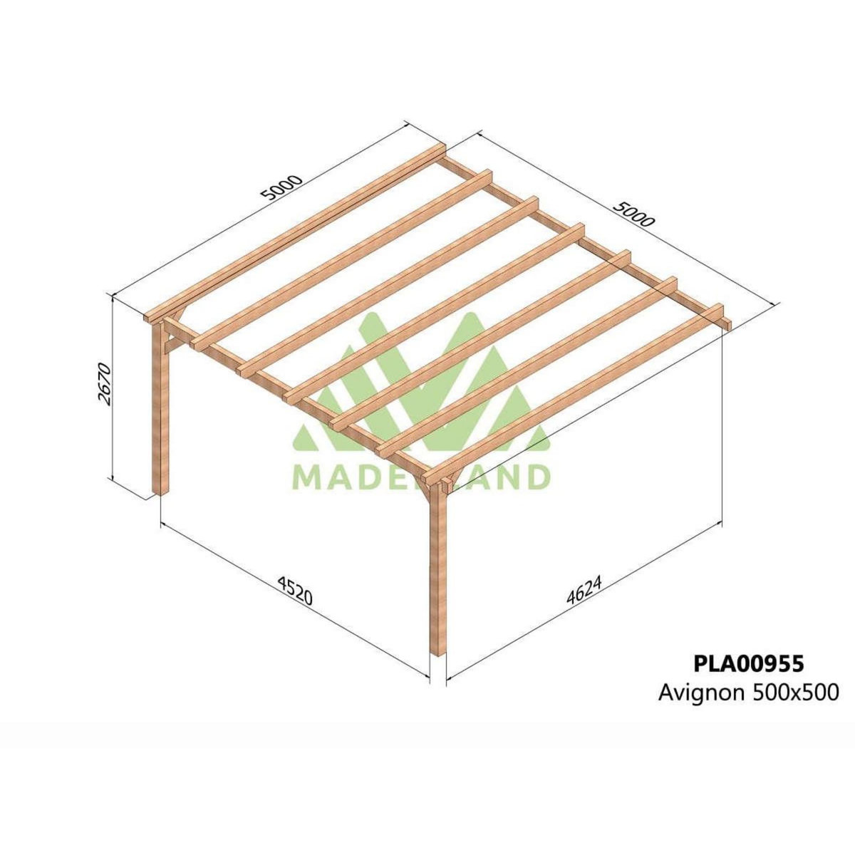 JARDIDECO Pergola adossée en lamellé-collée Avignon 500 x 500 cm - Mardeland