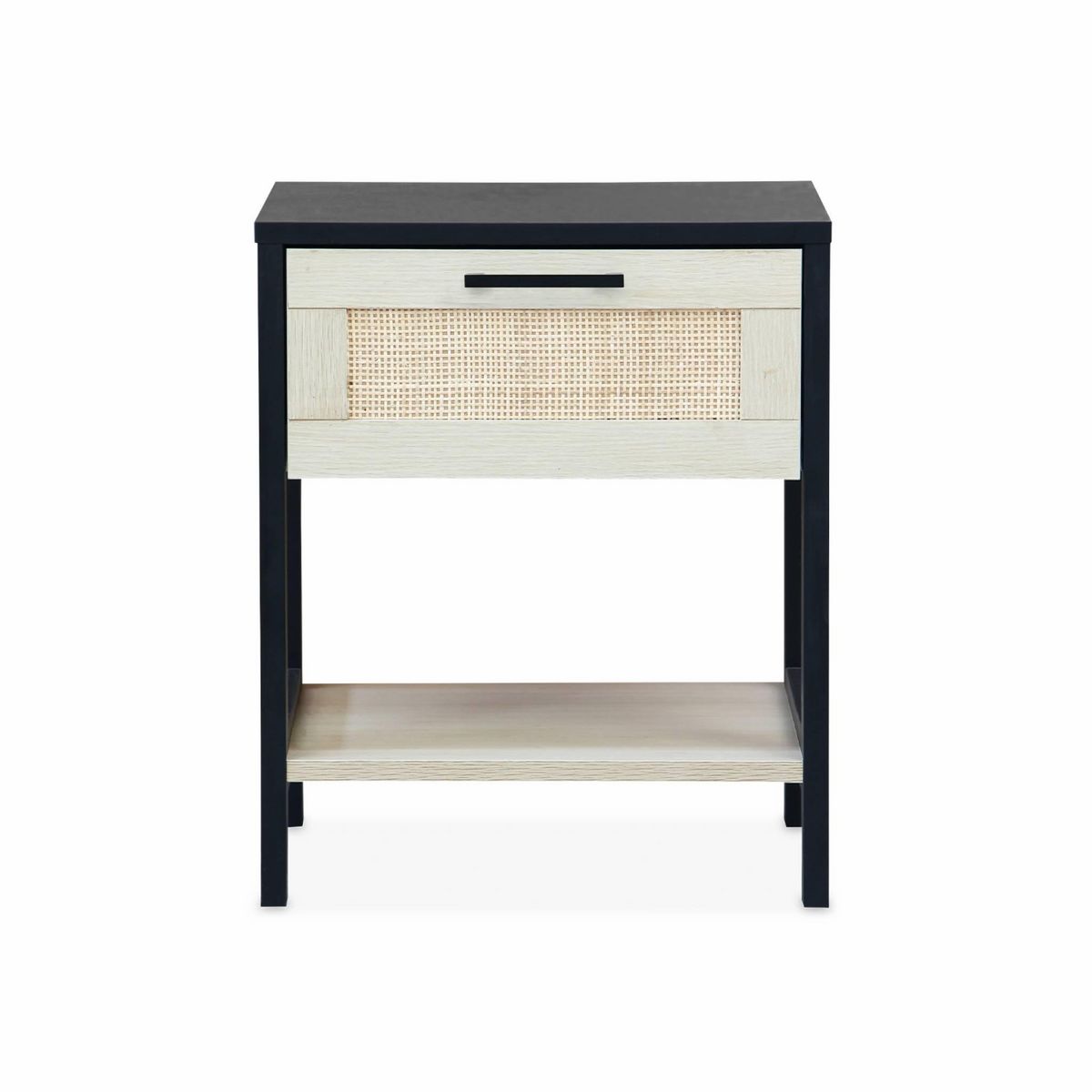 SWEEEK Table de chevet noir et cannage 40 x 40 x 48cm - Bianca - 1 tiroir. 1 étagère
