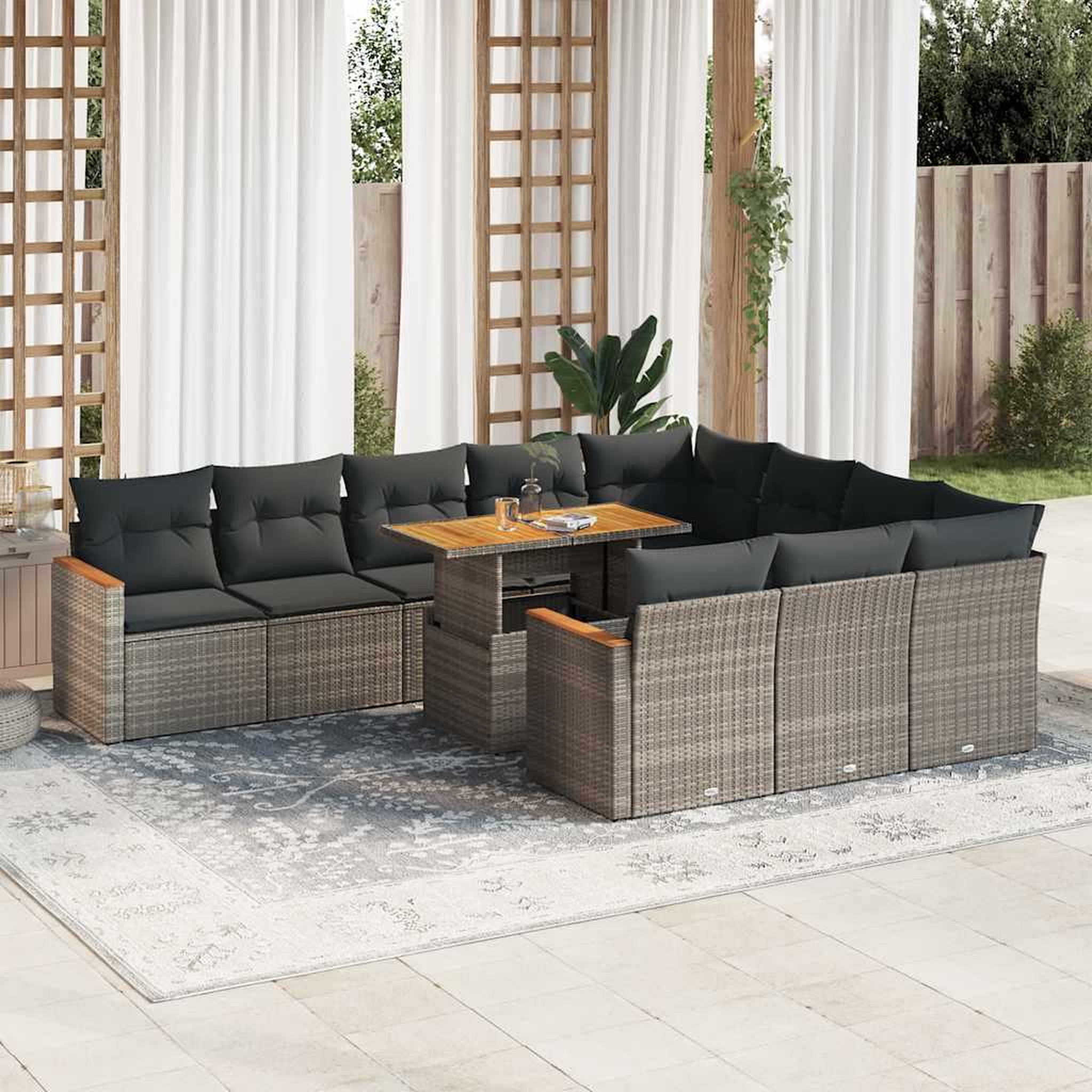 VIDAXL Ensemble de canapes de jardin 11 pcs et coussins rotin acacia