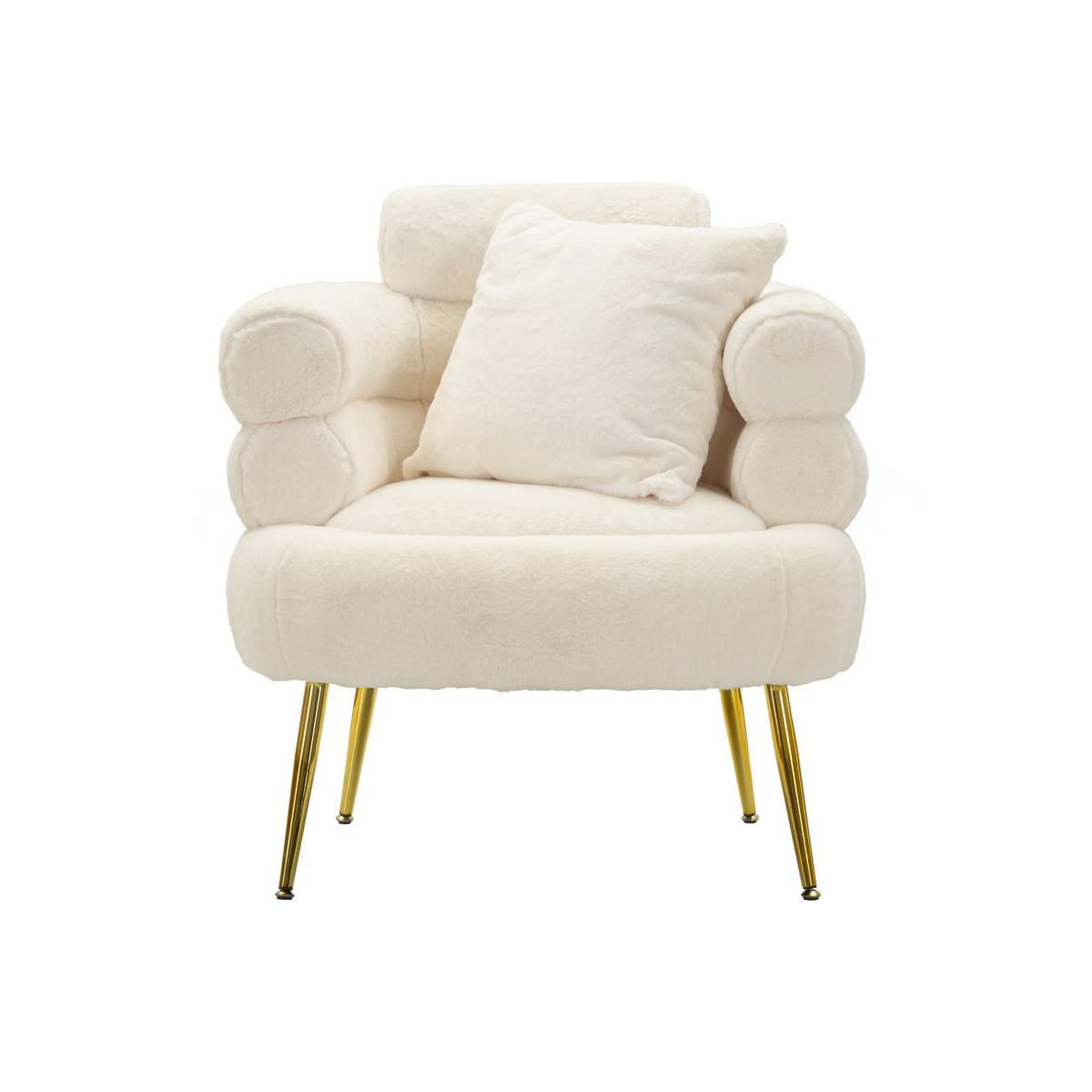 Voir la diapositive 2 : Paris Prix Fauteuil imitation fourrure  soffy+  85cm blanc & or