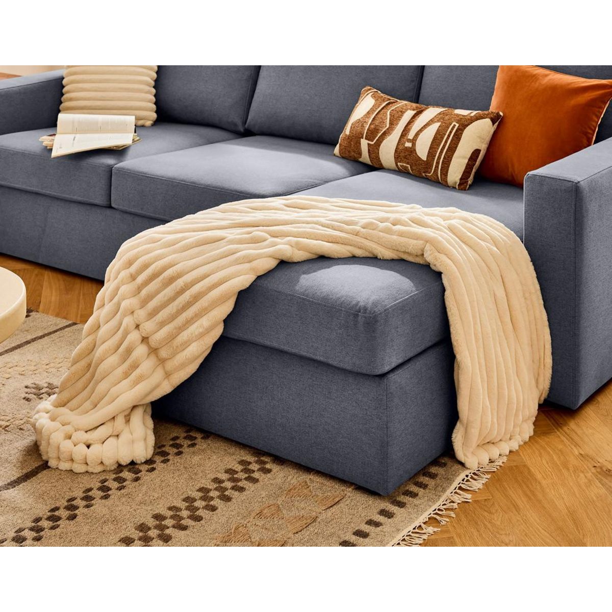 BEST MOBILIER Barrie - canapé d'angle réversible 4 places avec têtière amovible en tissu