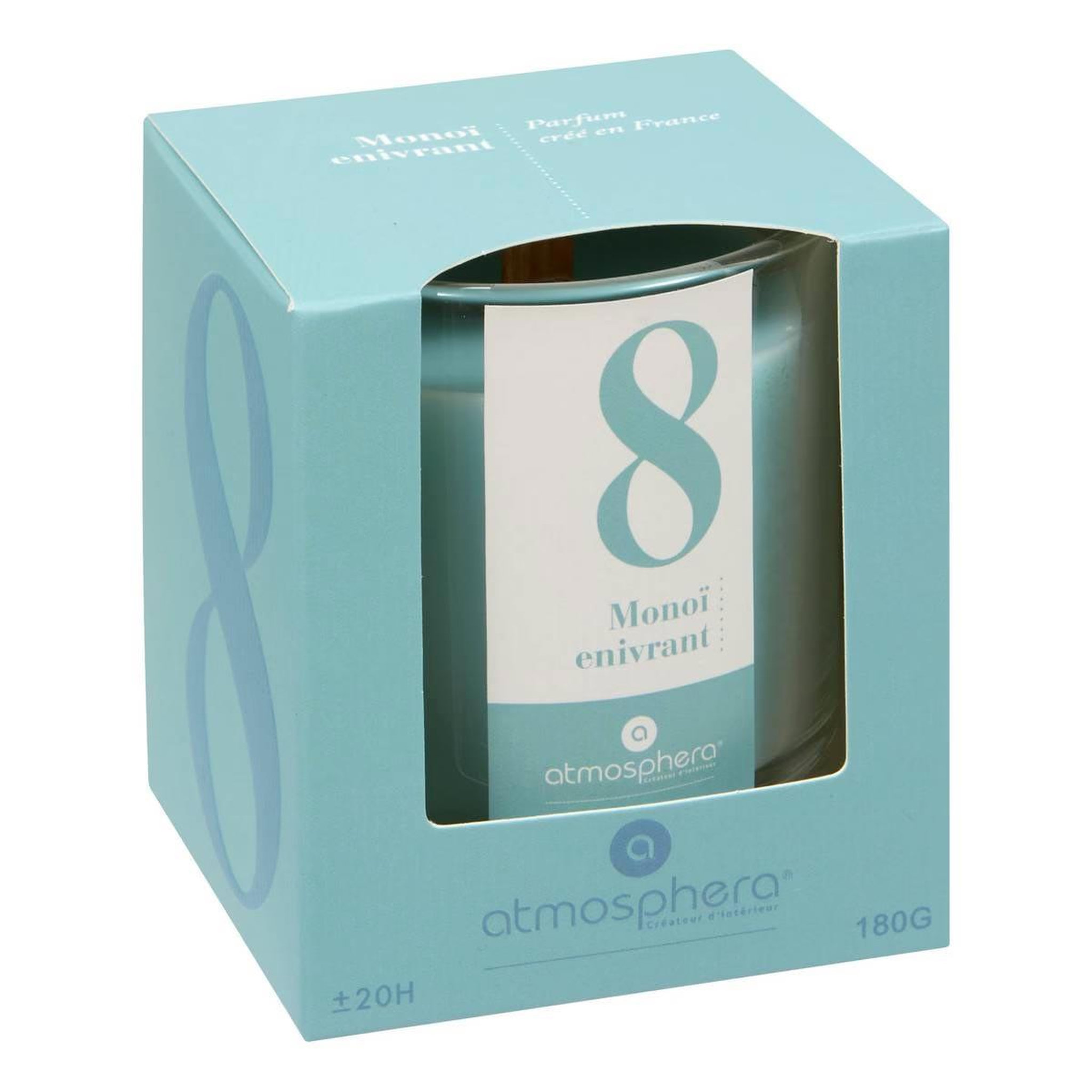 Voir la diapositive 2 : ATMOSPHERA Bougie parfumée en verre  numia  180g monoï enivrant