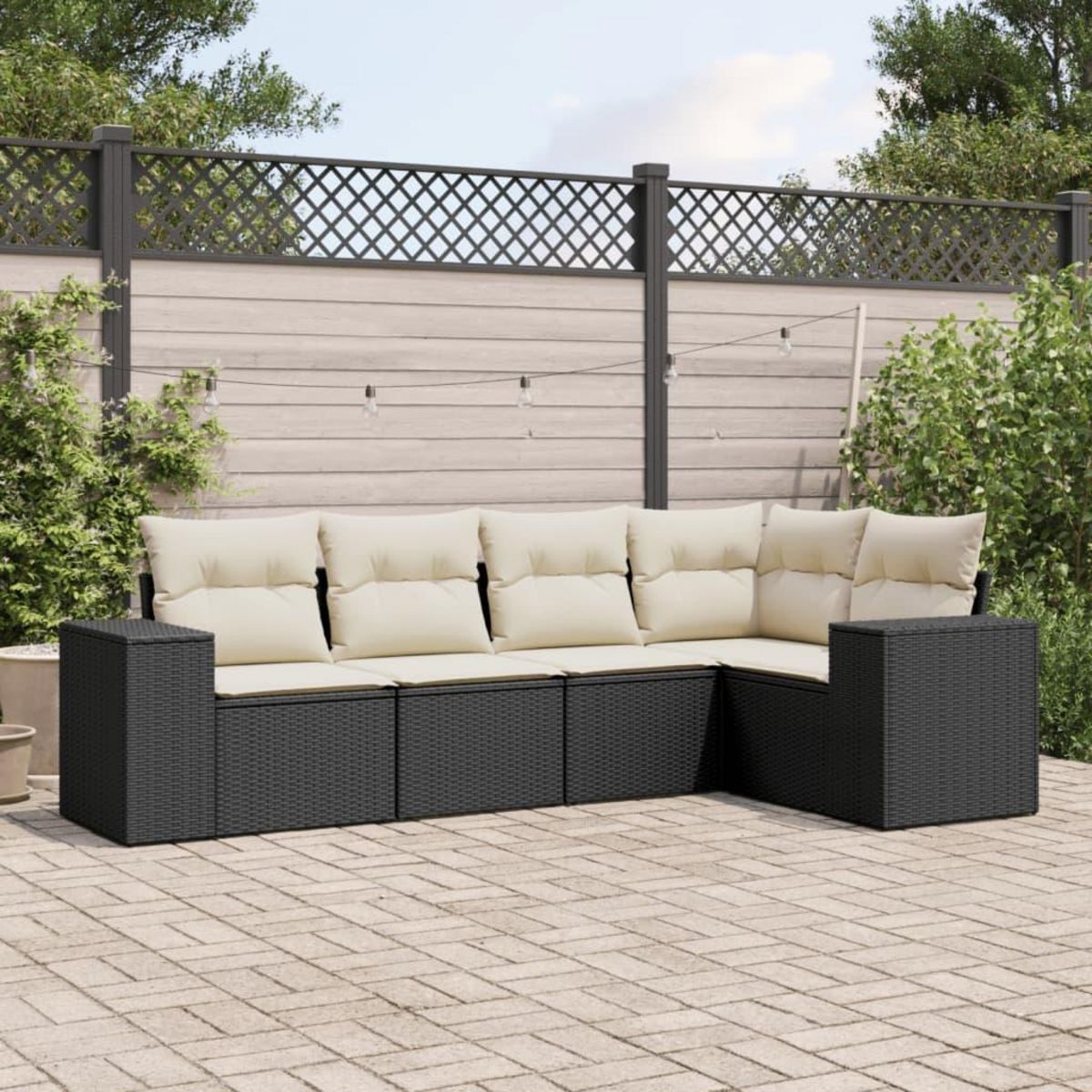 VIDAXL Salon de jardin 5 pcs avec coussins noir resine tressee