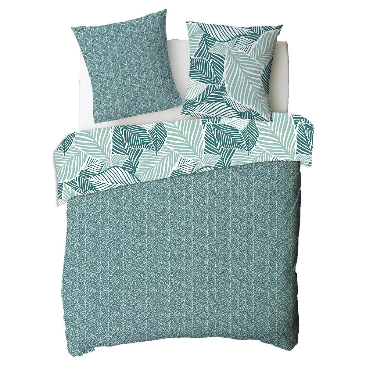 FUTURE HOME Parure de lit 2 personnes imprimé feuillage réversible