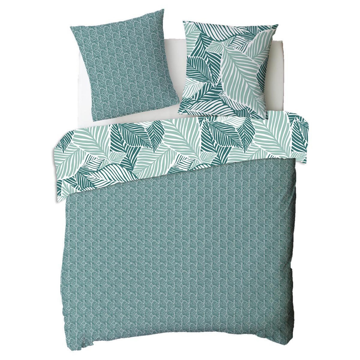 FUTURE HOME Parure de lit 2 personnes imprimé feuillage réversible