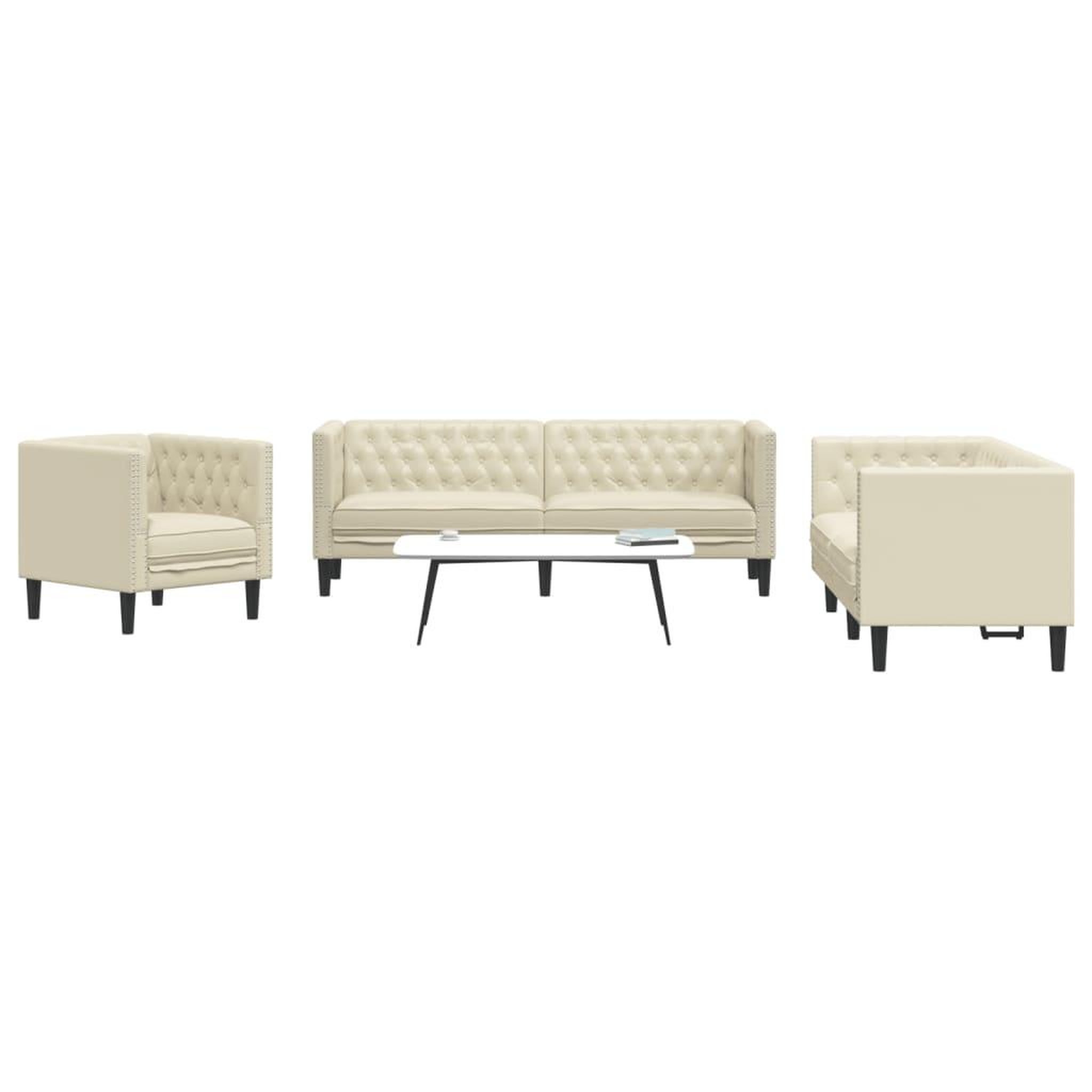 VIDAXL Ensemble de canape Chesterfield 3 pcs creme similicuir