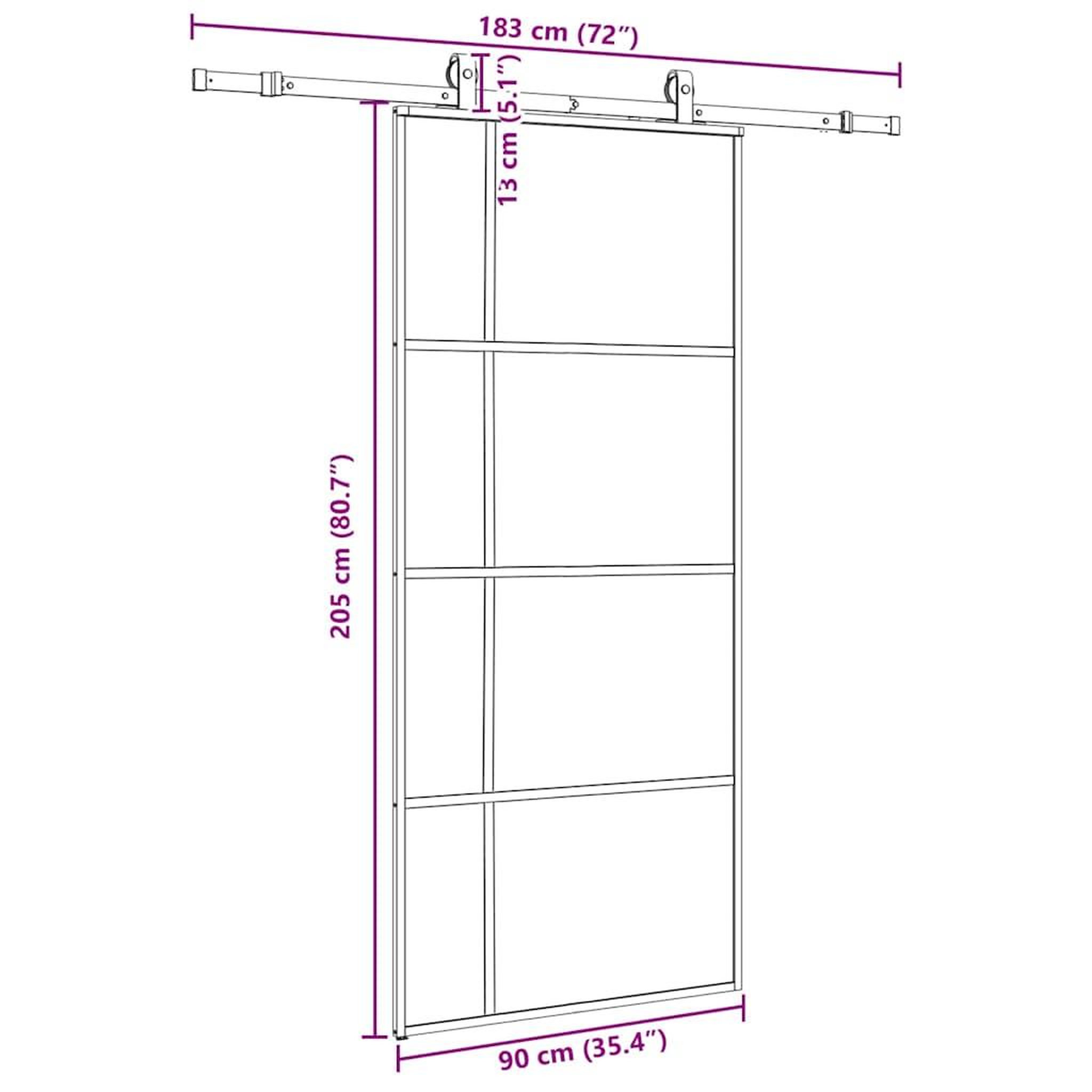 Voir la diapositive 6 : VIDAXL Porte coulissante kit de quincaillerie noir 90x205 cm verre ESG
