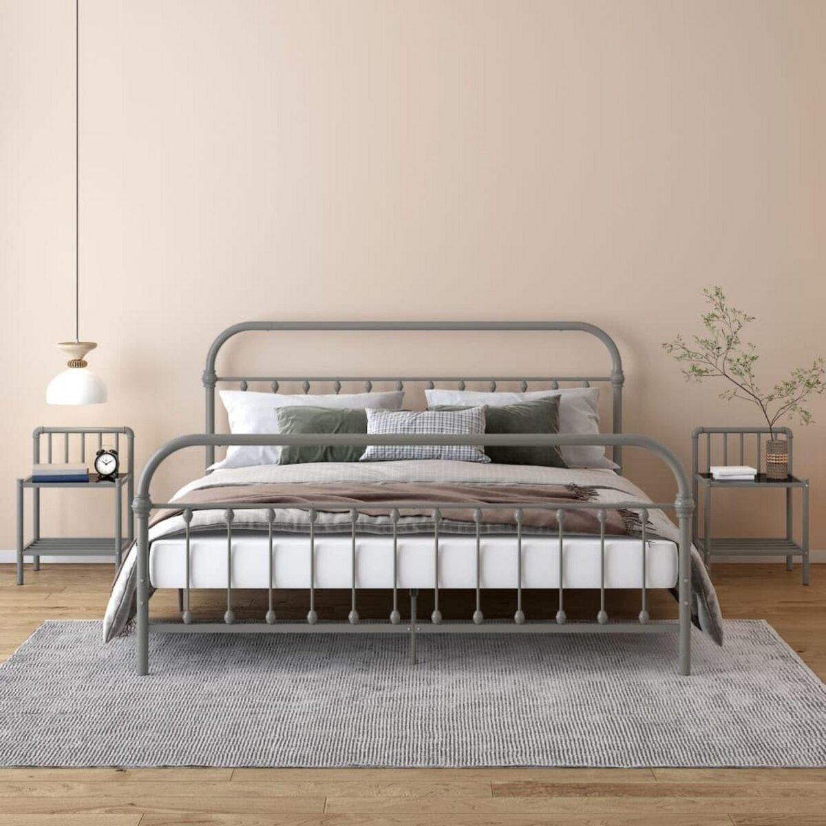 VIDAXL Tables de chevet 2 pcs Gris et noir Metal et verre