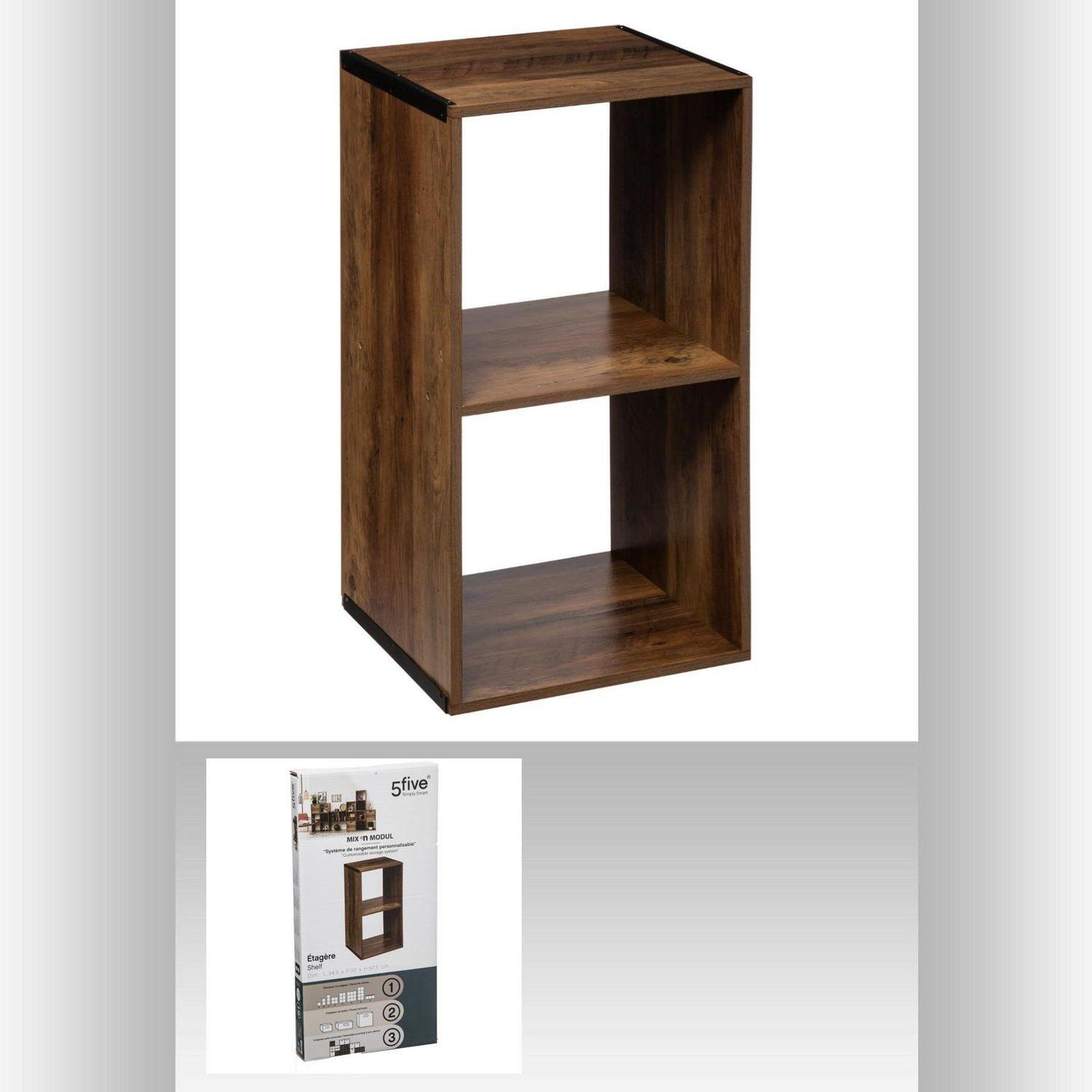 Voir la diapositive 2 : ATMOSPHERA Etagère 2 Cases Mix - P. 34,5 cm x H. 67,5 cm - Marron