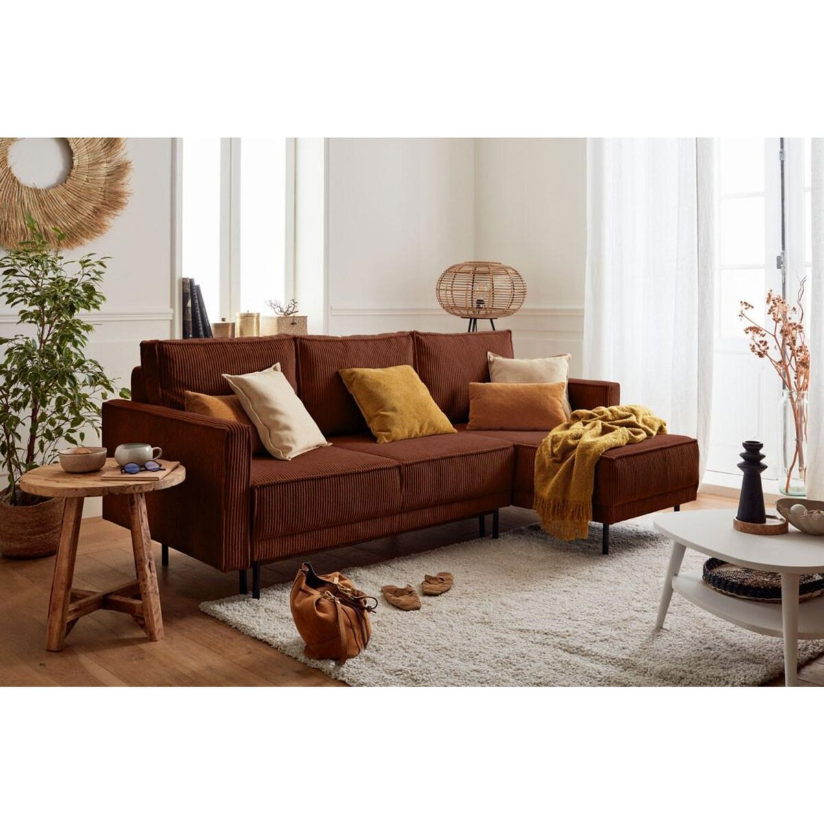 LISA DESIGN Charlie - canapé d'angle réversible - 4 places - convertible avec coffre - en velours côtelé