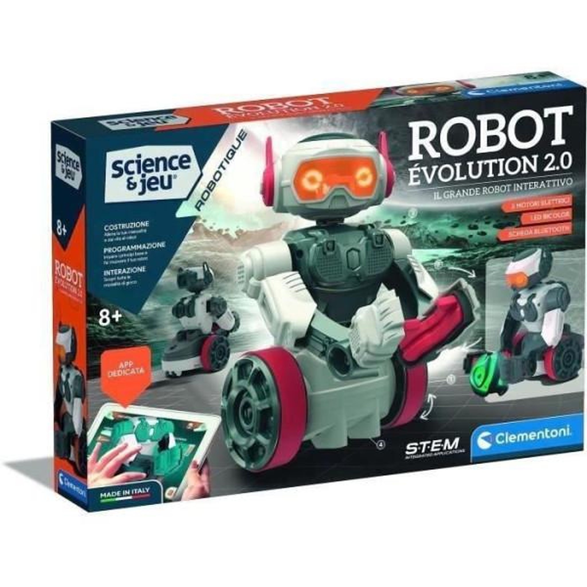 CLEMENTONI Clementoni - robot évolution 2.0 a assembler et programmer - 4 modes de jeu - fabriqué en italie