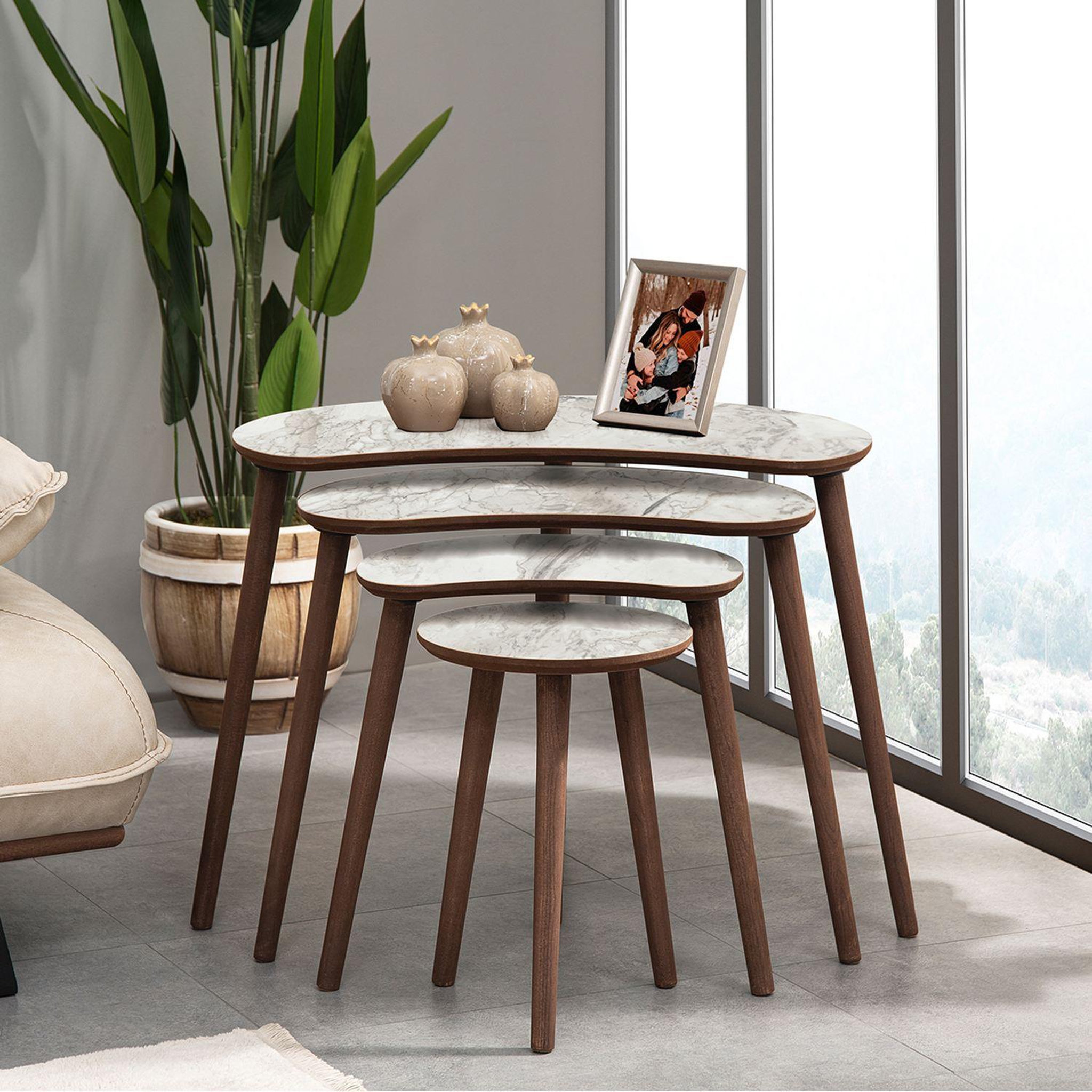 Voir la diapositive 3 : Habitat et Jardin Table gigogne (4 pièces) en bois  moon  40 x 75 x 55 cm - blanc