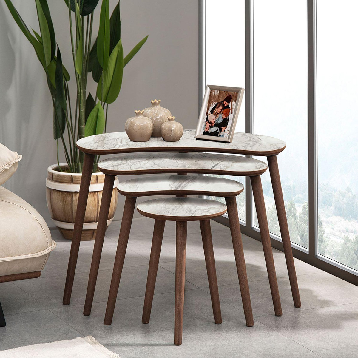 Habitat et Jardin Table gigogne (4 pièces) en bois  Moon  40 x 75 x 55 cm - Blanc