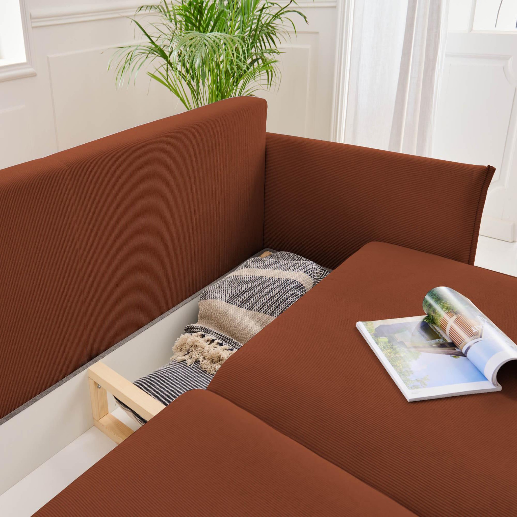 Voir la diapositive 3 : LISA DESIGN Valentina - canapé 3 places convertible - avec coffre - en velours côtelé - style contemporain