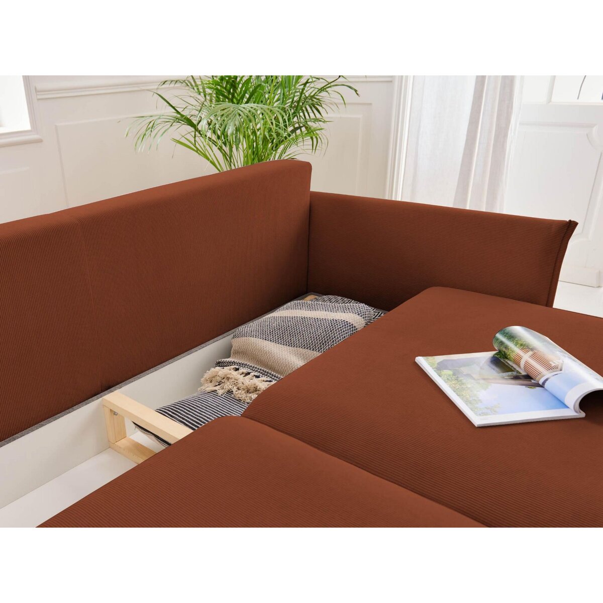 LISA DESIGN Valentina - canapé 3 places convertible - avec coffre - en velours côtelé - style contemporain