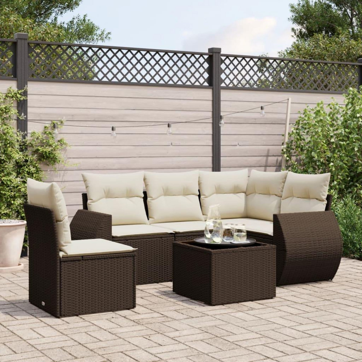 VIDAXL Salon de jardin avec coussins 6 pcs marron resine tressee