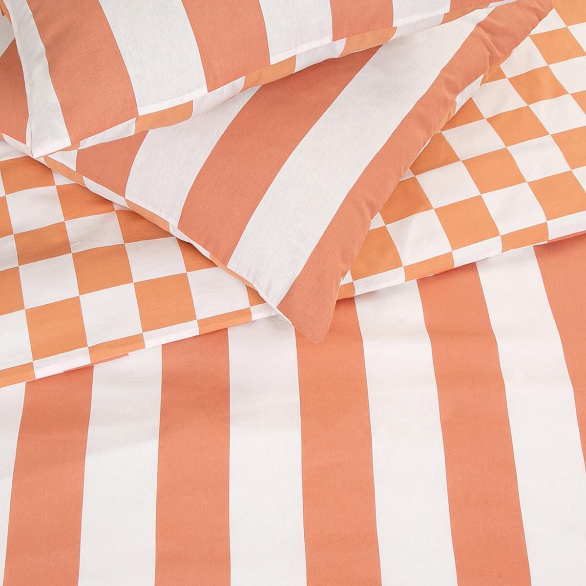 FUTURE HOME Parure de lit 2 personnes rayé damier réversible