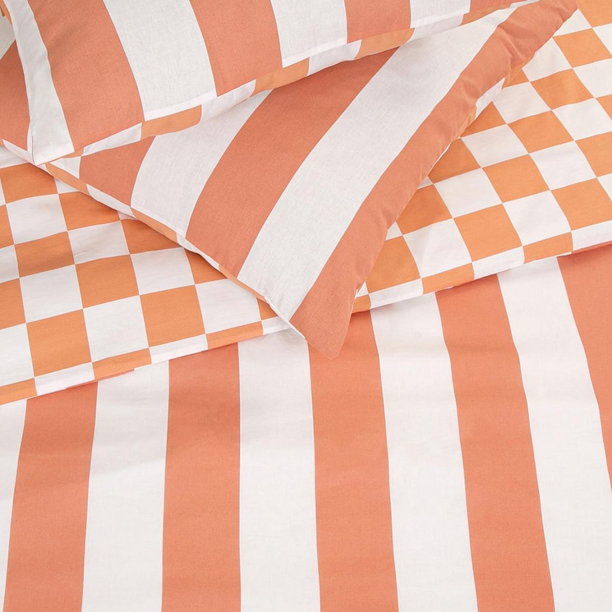 FUTURE HOME Parure de lit 2 personnes rayé damier réversible