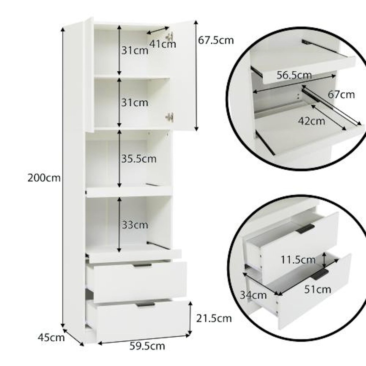 MERAX Buffet de cuisine 4 portes 0 tiroirs - 59,5 cm blanc mdf