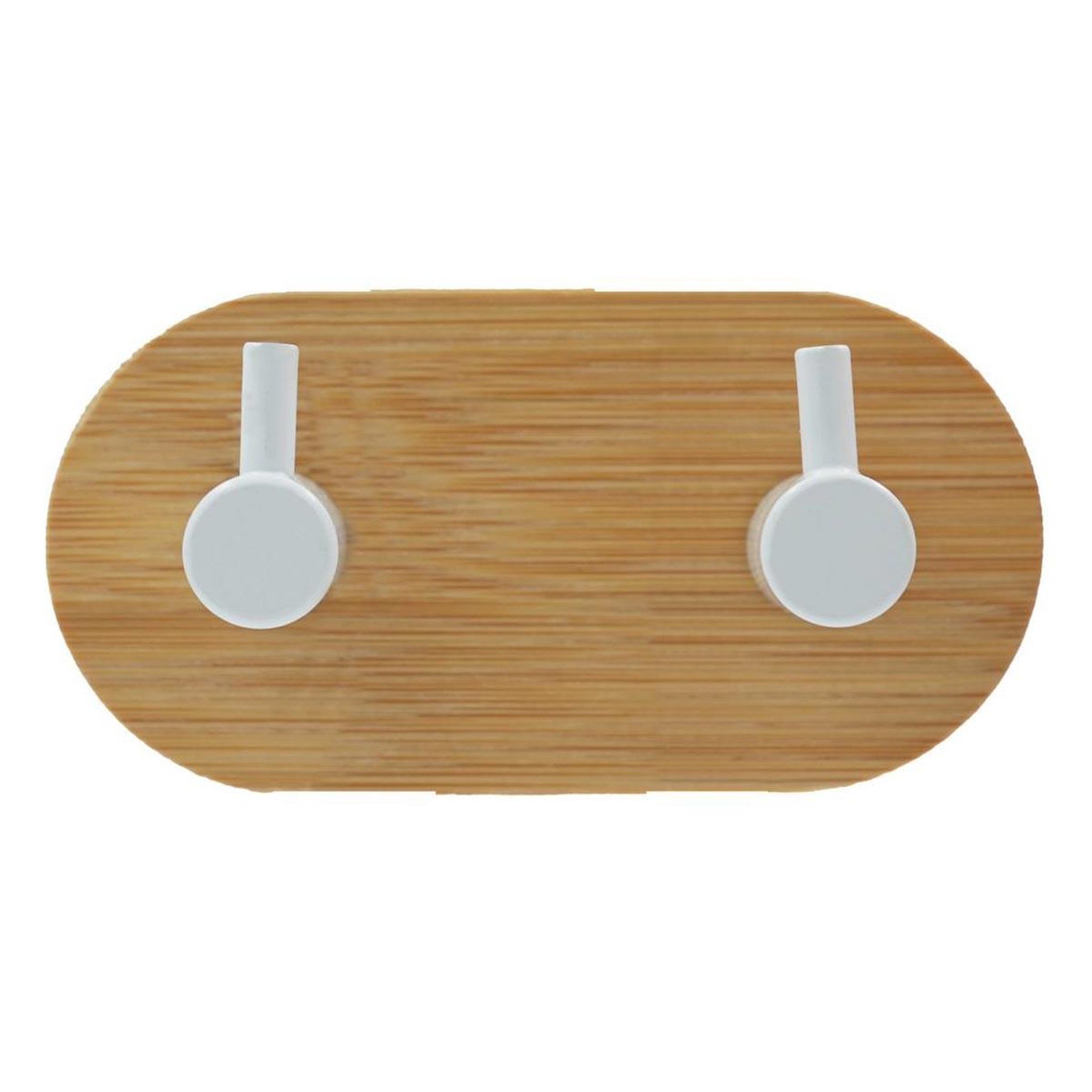 Douceur d'Intérieur Patère adhésive 2 crochets en bambou  fixeo  9cm naturel & blanc