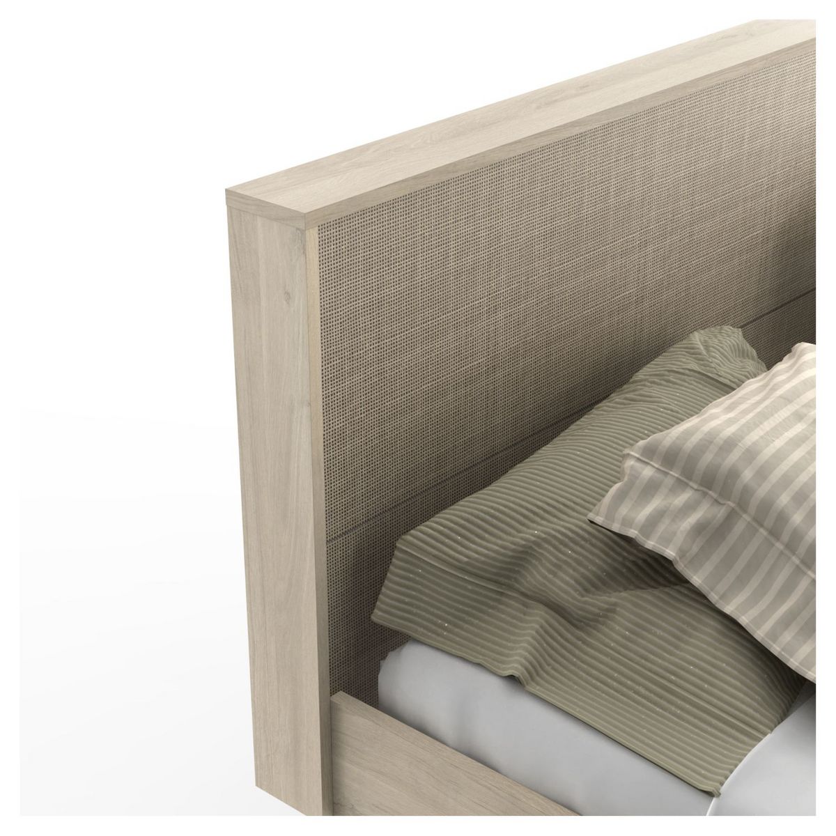 Lit double 160cm avec tête de lit décor effet cannage HANOÏ