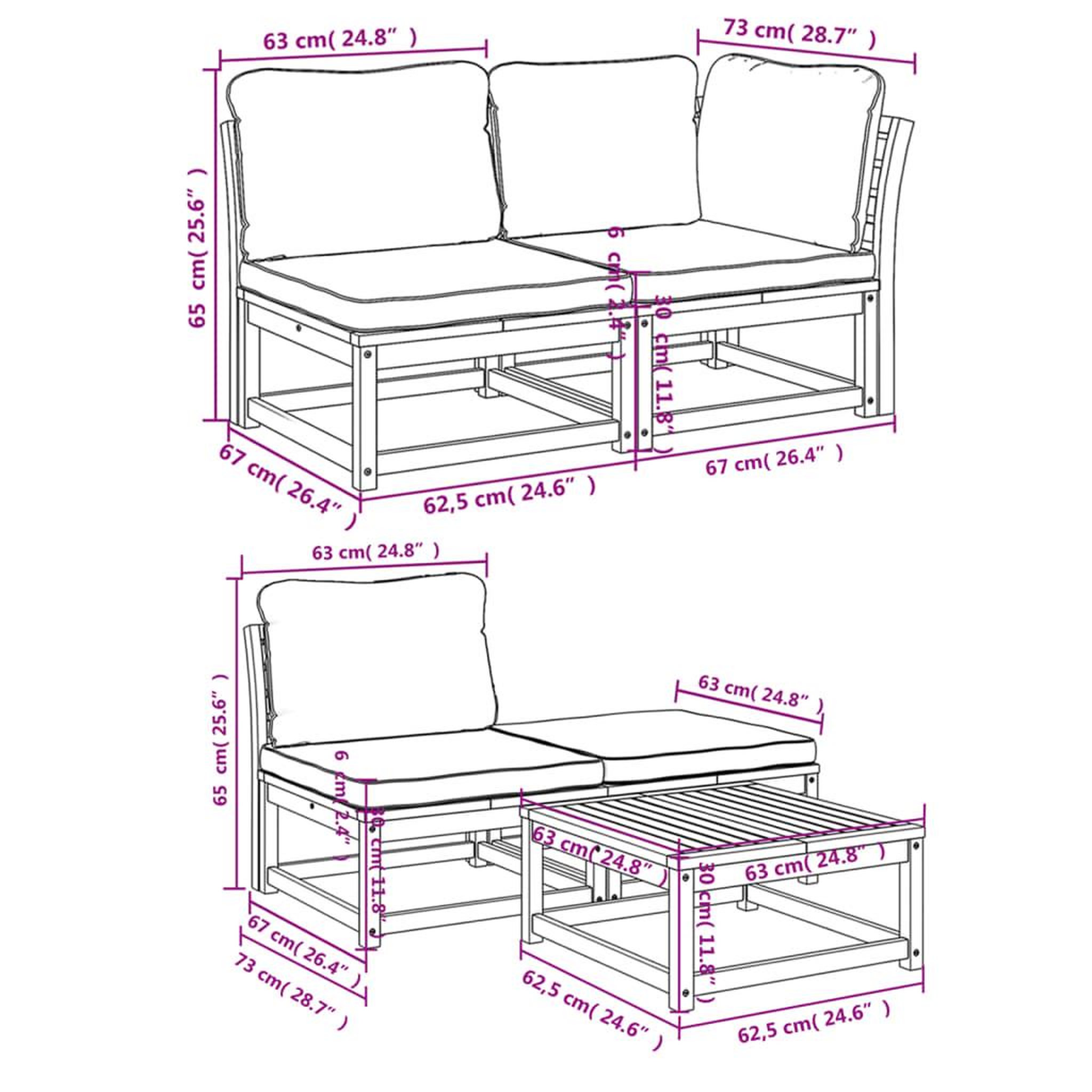 Voir la diapositive 6 : VIDAXL Salon de jardin avec coussins 5 pcs Bois d'acacia solide