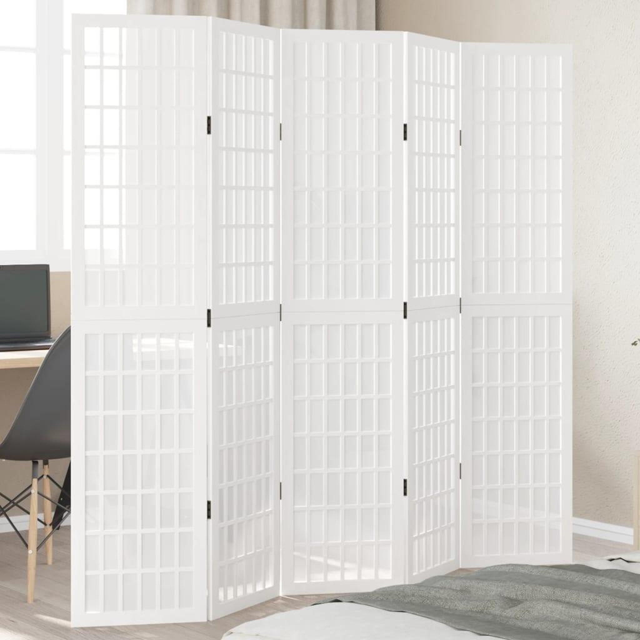 VIDAXL Cloison de separation 5 panneaux blanc bois de paulownia massif