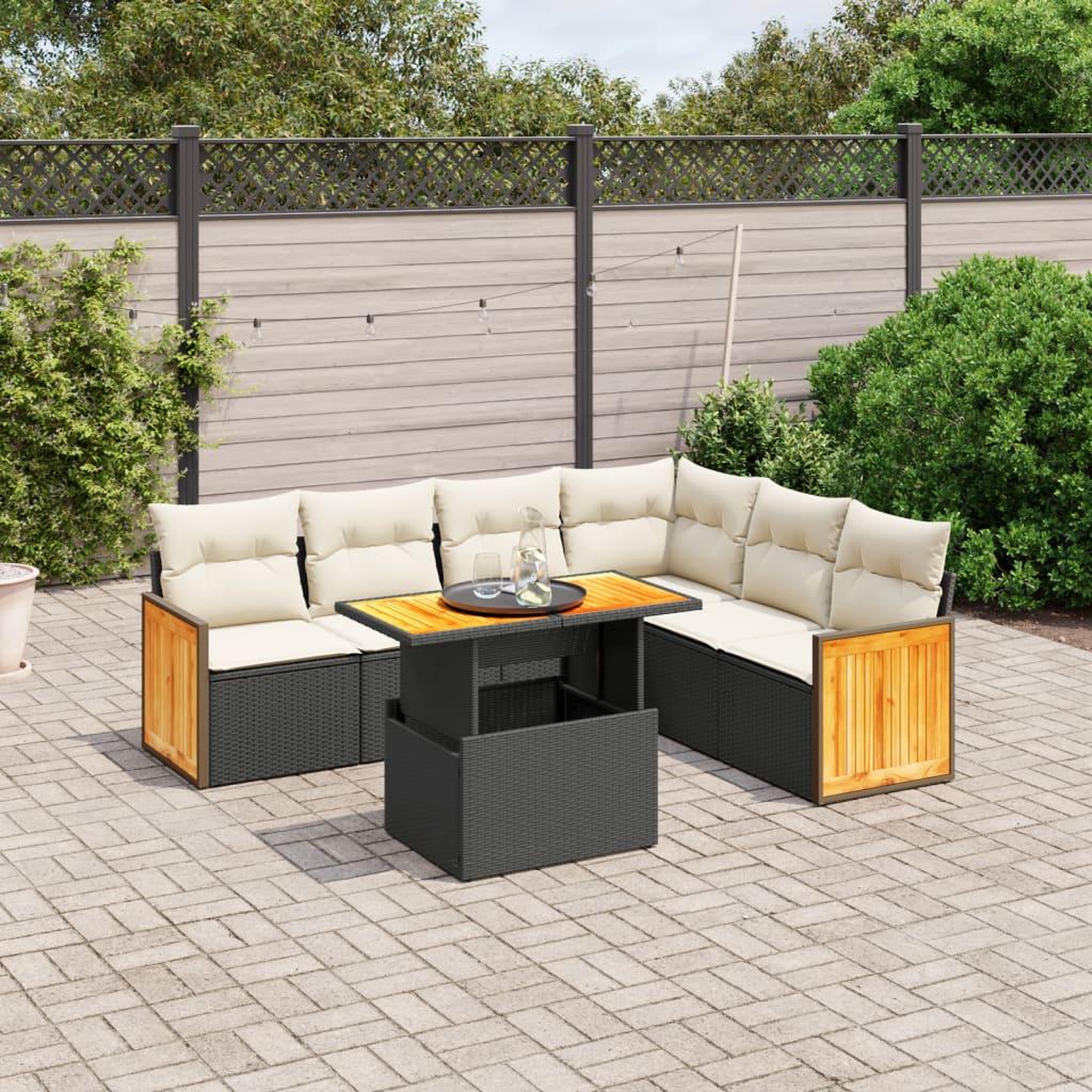 VIDAXL Salon de jardin 7 pcs avec coussins noir resine tressee