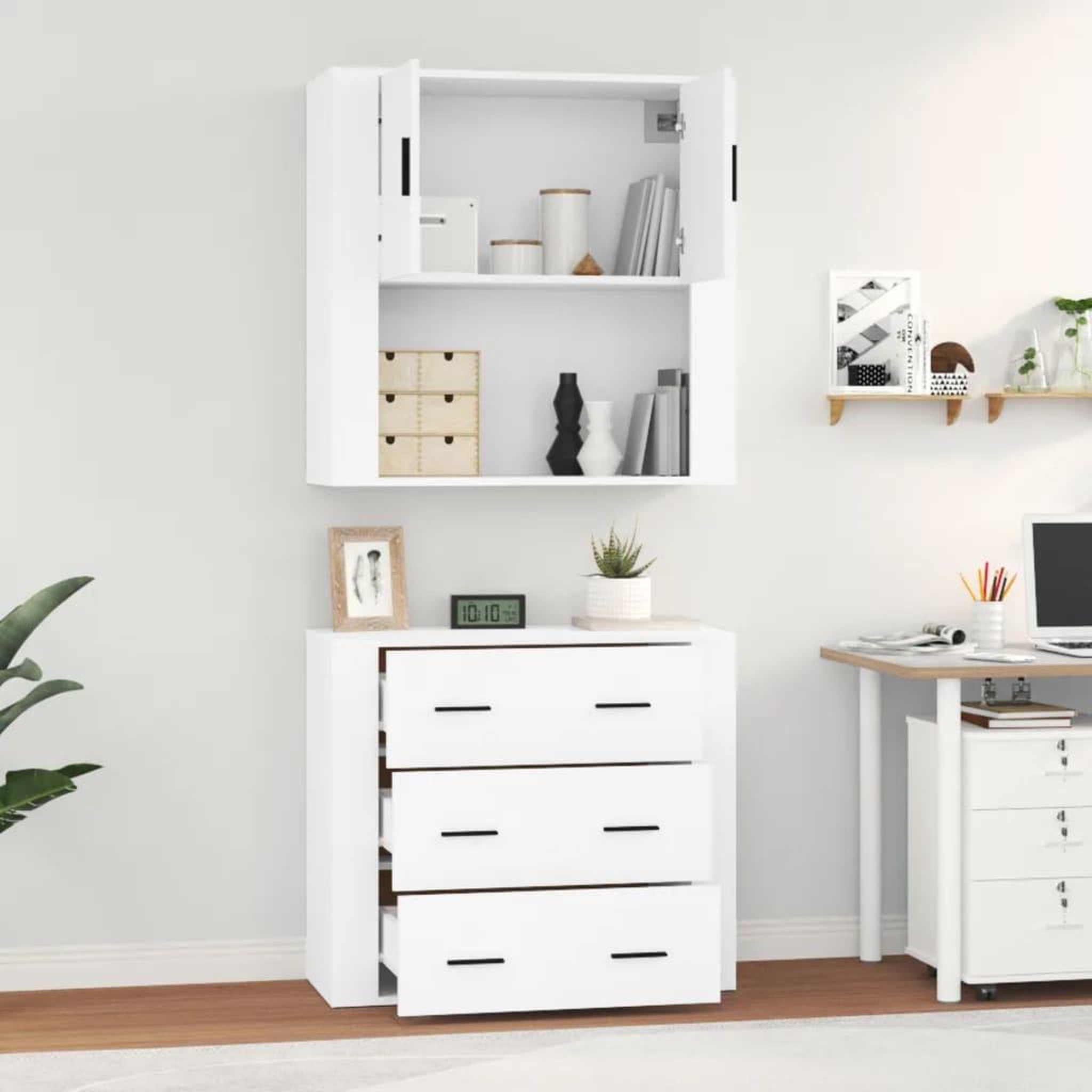 Voir la diapositive 5 : VIDAXL Buffet haut Blanc Bois d'ingenierie