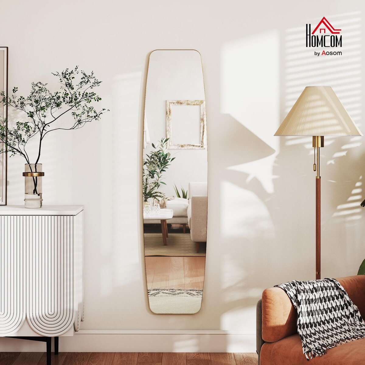 HOMCOM Grand miroir mural ovale design pleine longueur L.40 x H.160 cm cadre métal doré