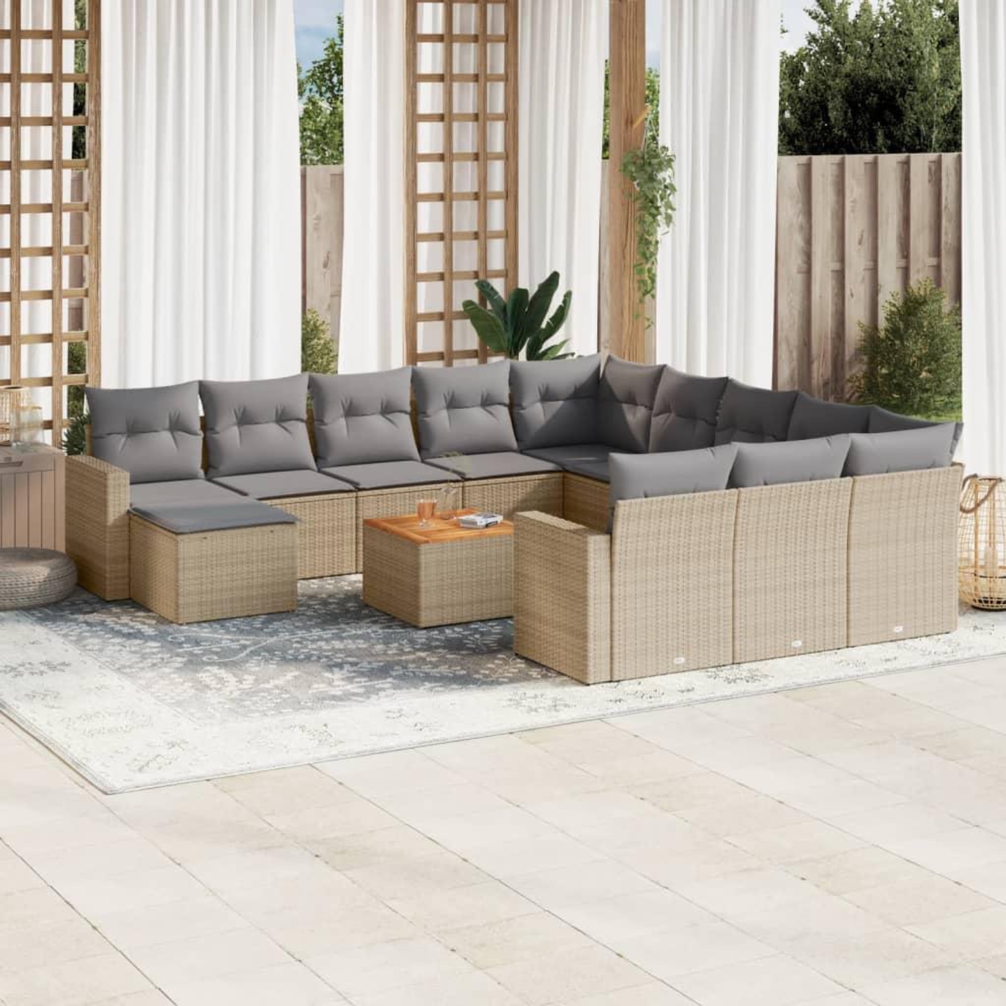 VIDAXL Salon de jardin et coussins 13 pcs melange beige resine tressee