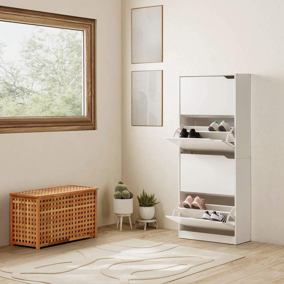 VS VENTA-STOCK Meuble à chaussures Angel, 4 portes, couleur blanche, pour 24 paires