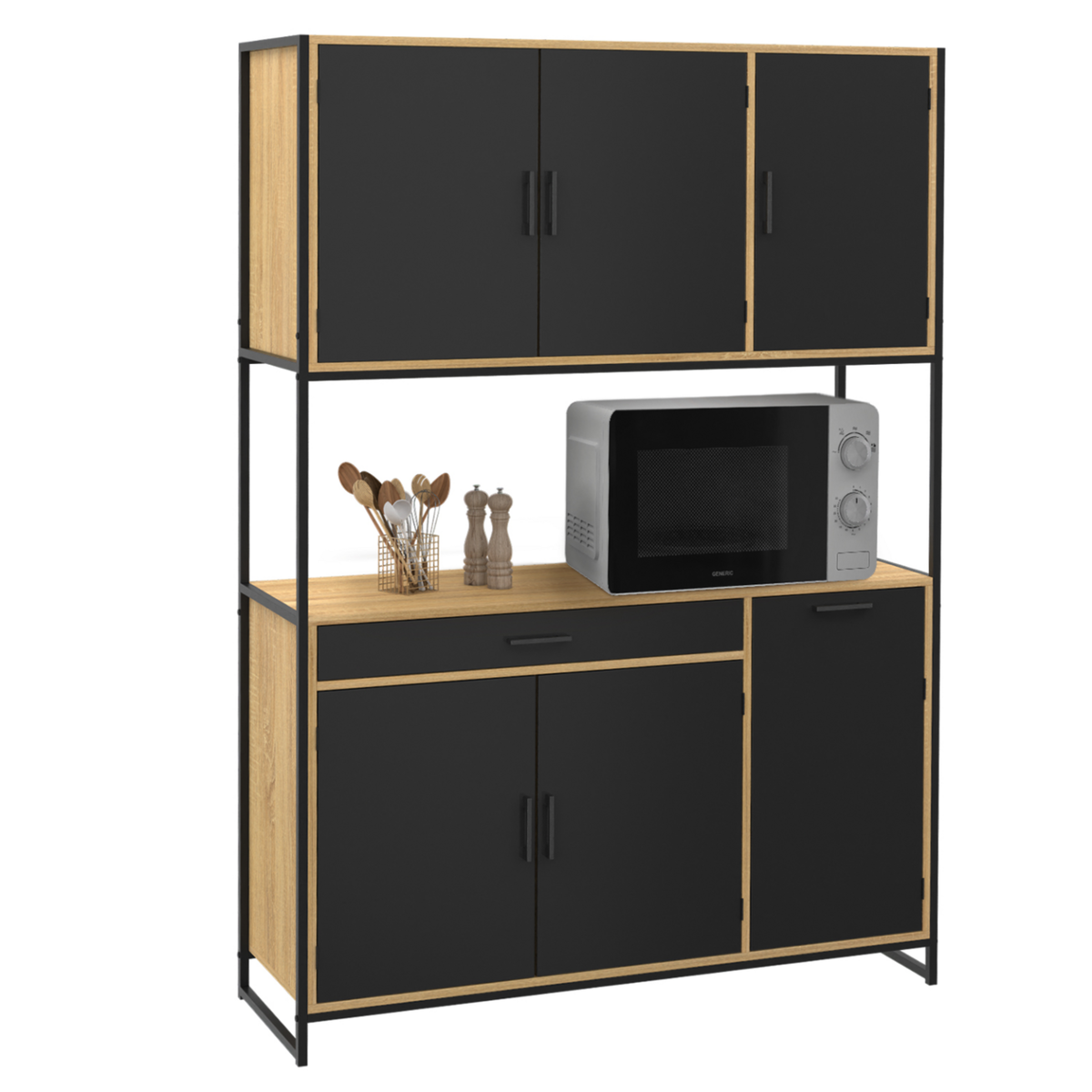 ID MARKET Buffet de cuisine 120 CM BOSTON meuble 6 portes design industriel + tiroir